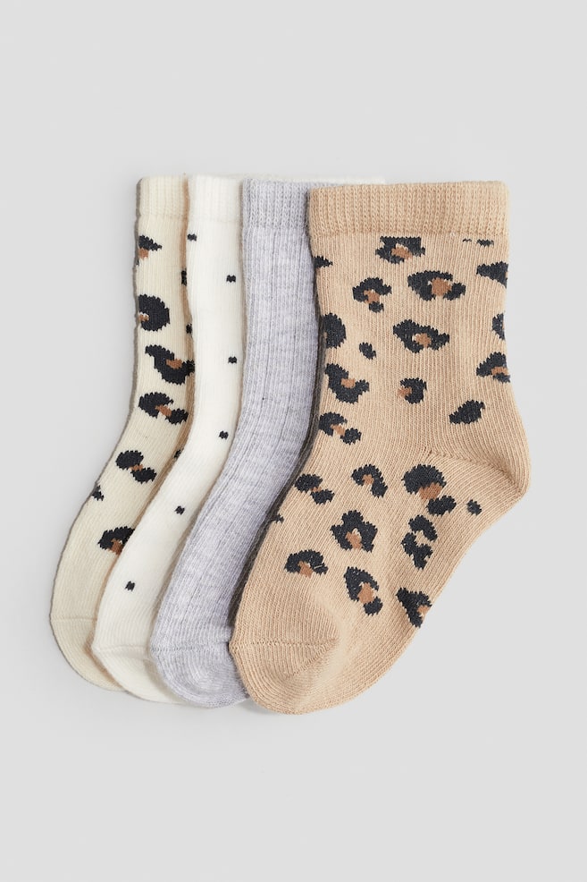 4-pack socks - Beige/Leopard-print/Red/Reindeer/Light pink/Cherries/Light green/Cherries/Beige/Animals/Black/Halloween/Beige/Animals/Cream/Teddy bears/Light beige/Animals/Blue/Cars/Pink/Hearts/Dark blue/Car/Light green/Vehicles/Light dusty blue/Dinosaurs/Light dusty blue/Elephants/Light blue/Vehicles - 1