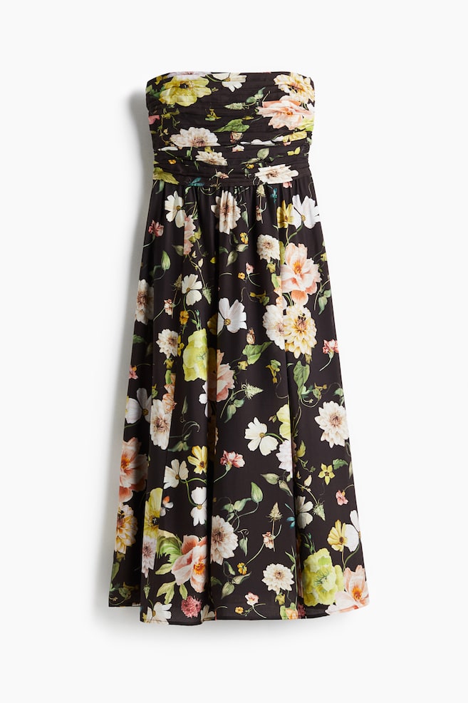 Pleated bandeau dress - Black/Floral/Cream/Floral - 1