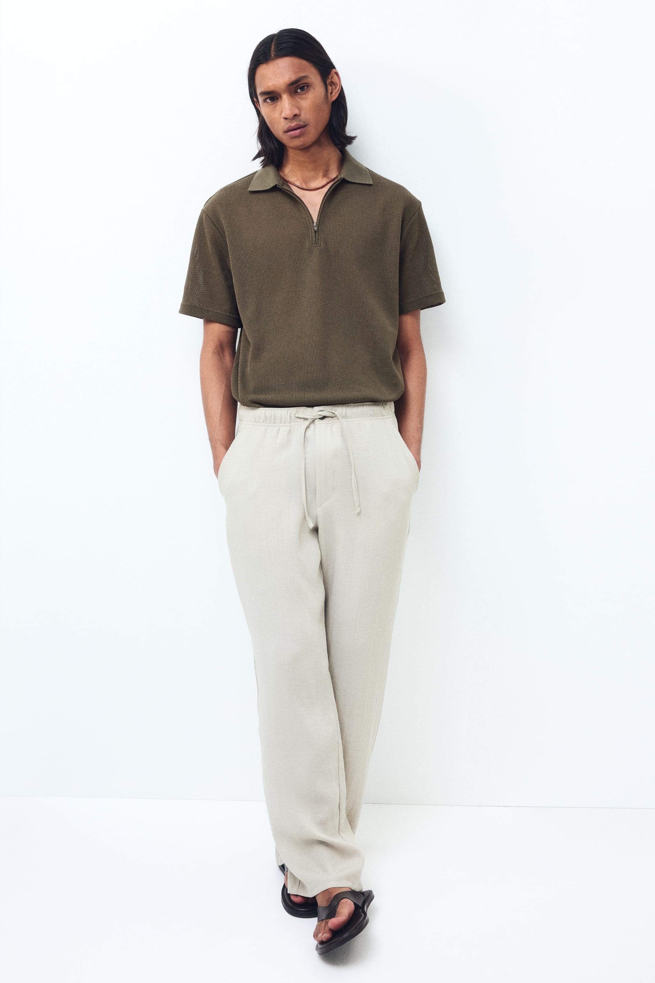 Regular-Fit Open-Knit Polo Shirt