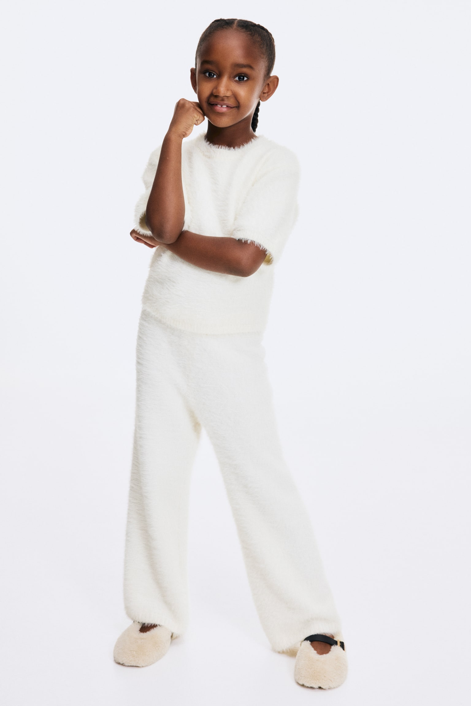 Fluffy-knit leggings - White/Light pink - 1