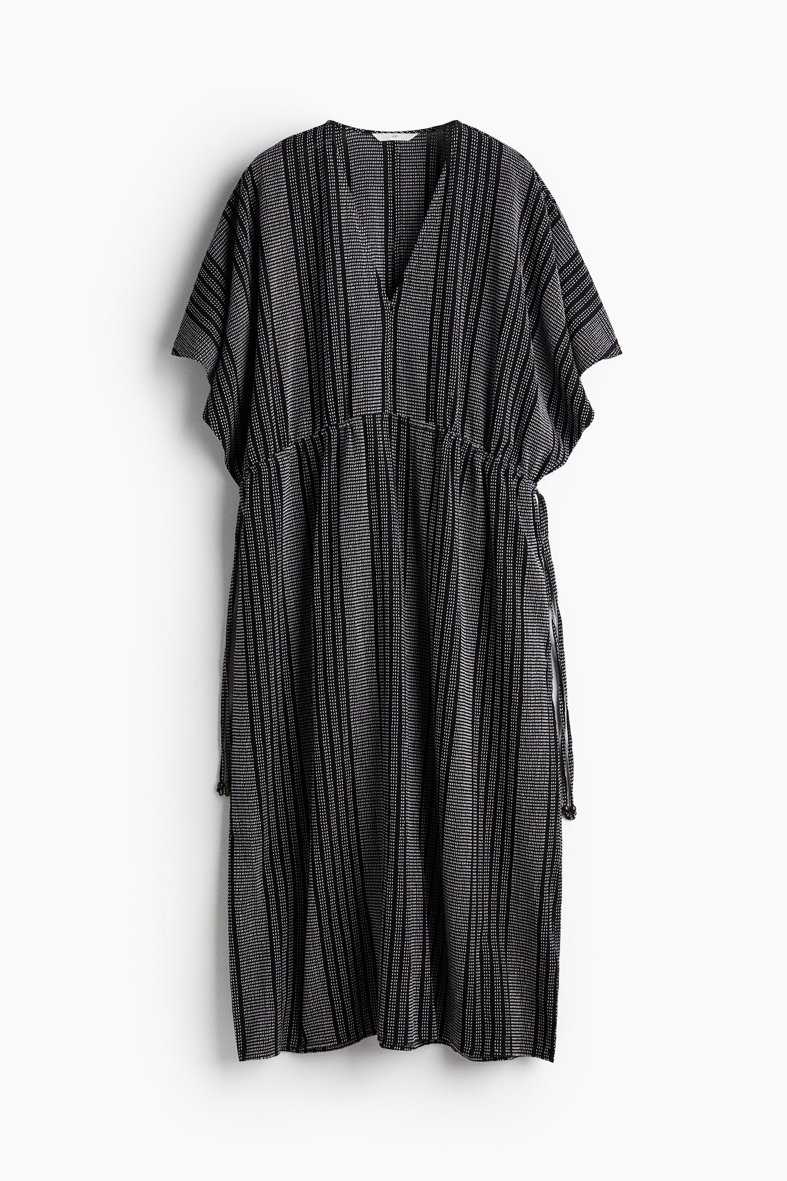 Drawstring-detail kaftan dress - Black/Striped/White/Blue striped - 2