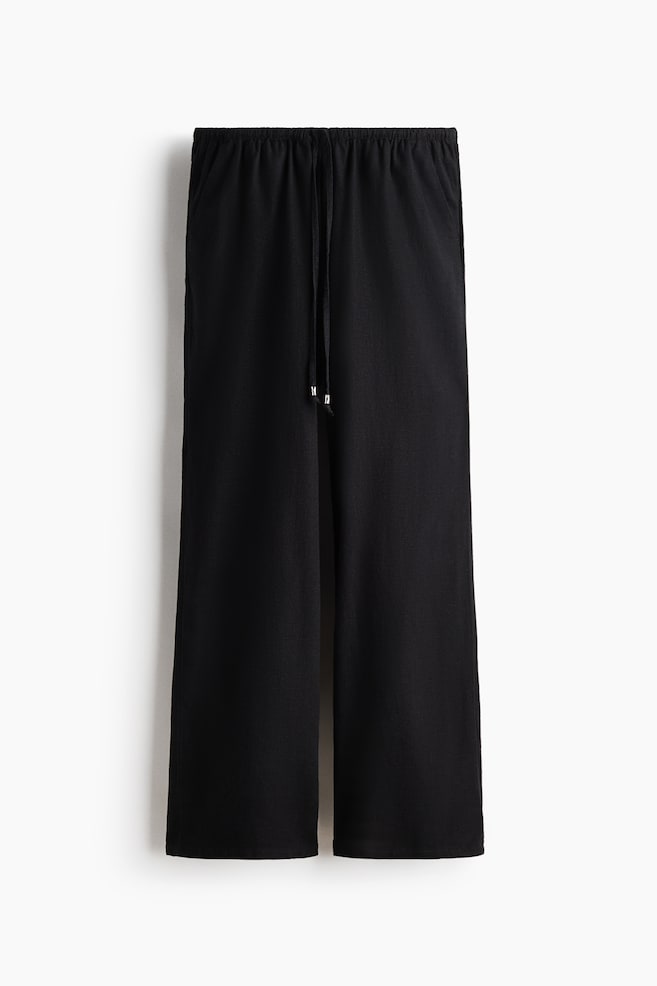 Pantalón en mezcla de lino con cordón de ajuste - Negro/Beige claro/Negro/Rayas/Marfil/Verde oliva/Rojo teja - 1