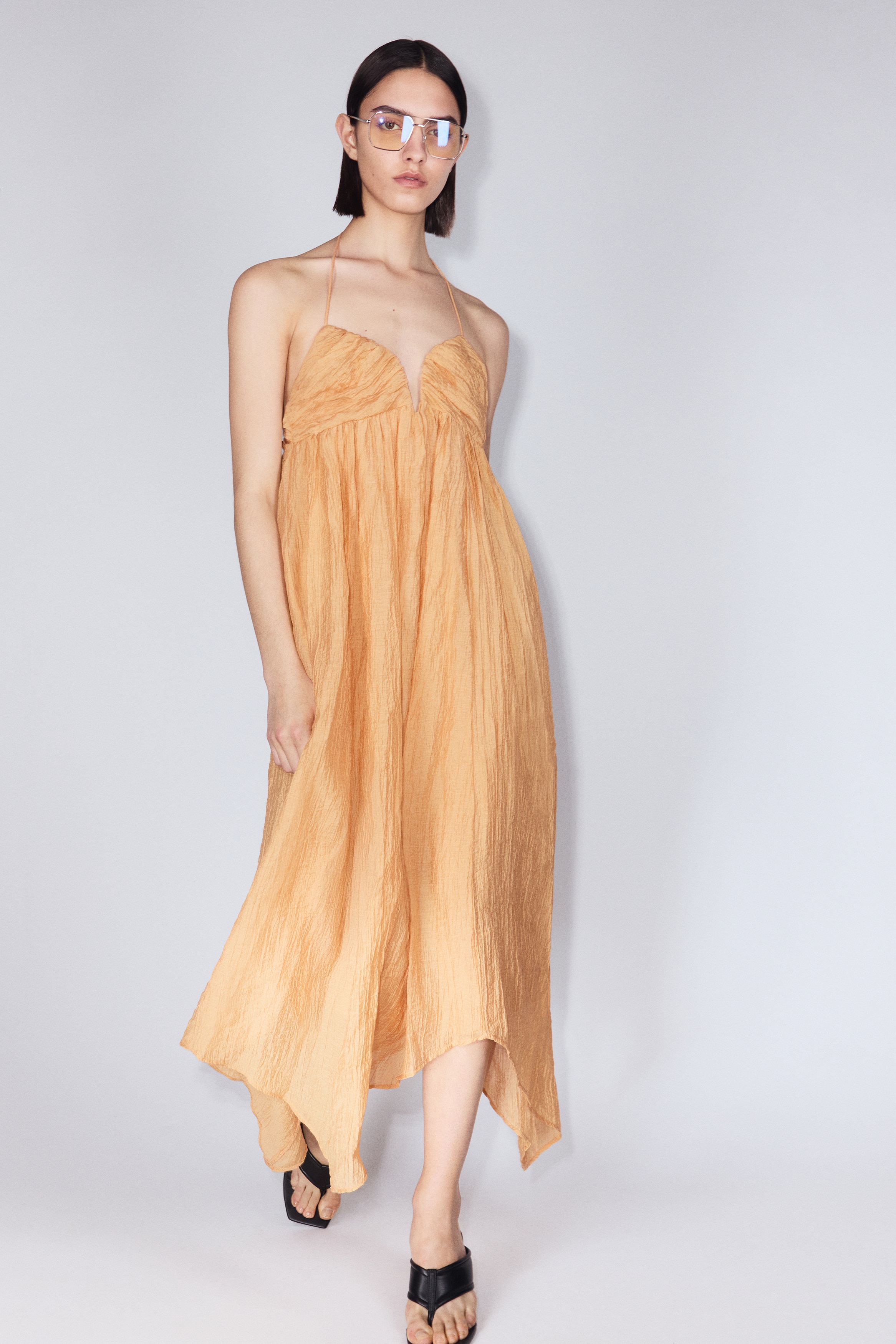 strapless open back dress Sparkly Orange Sequins Mermaid Long Prom Dress main image 0
