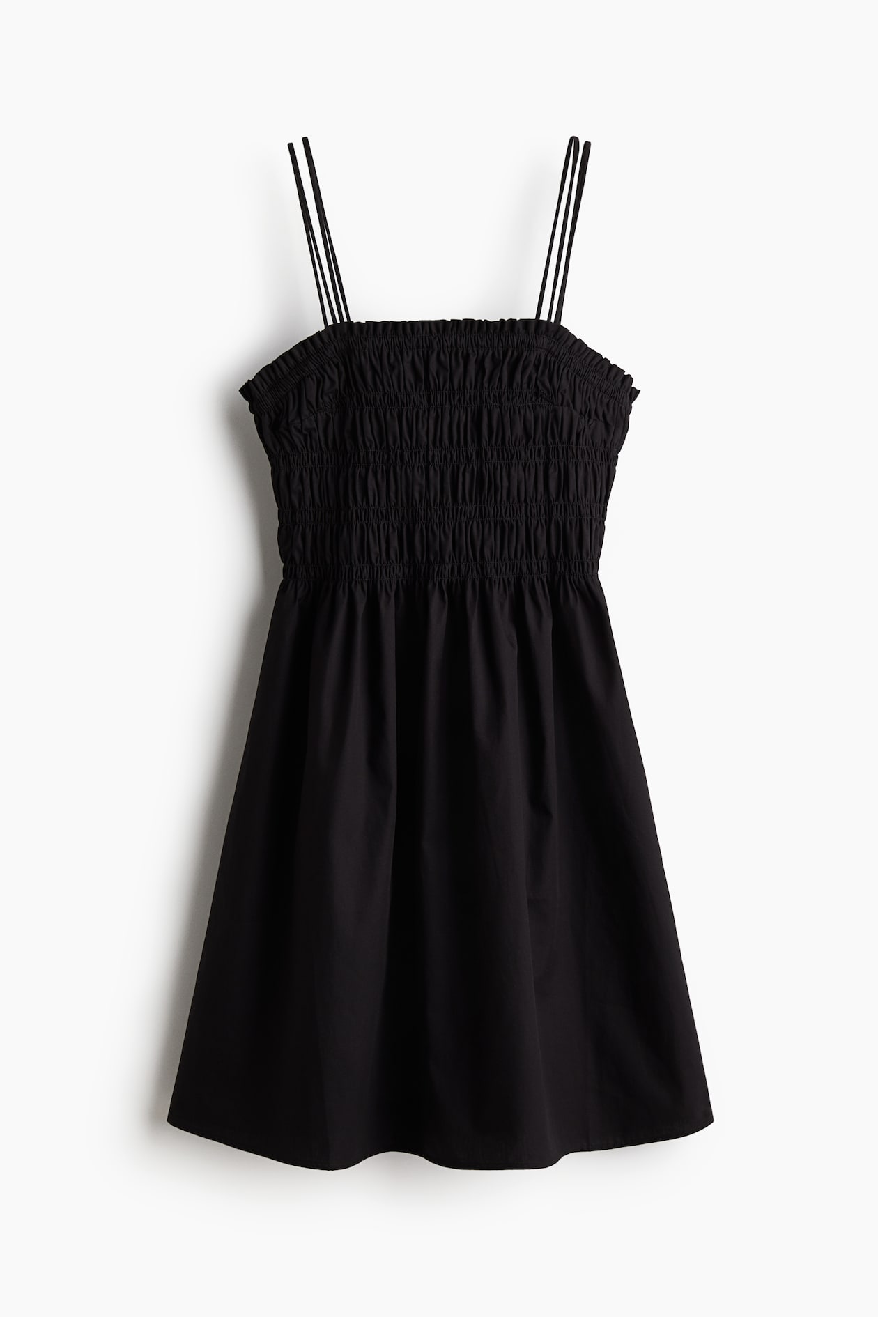 Women's Black Smocked-Bodice Cotton Dress | H&M US