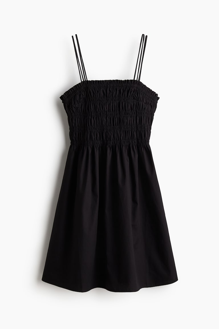 Women's Black Smocked-Bodice Cotton Dress | H&M US Women's Black Smocked-Bodice Cotton Dress | H&M US