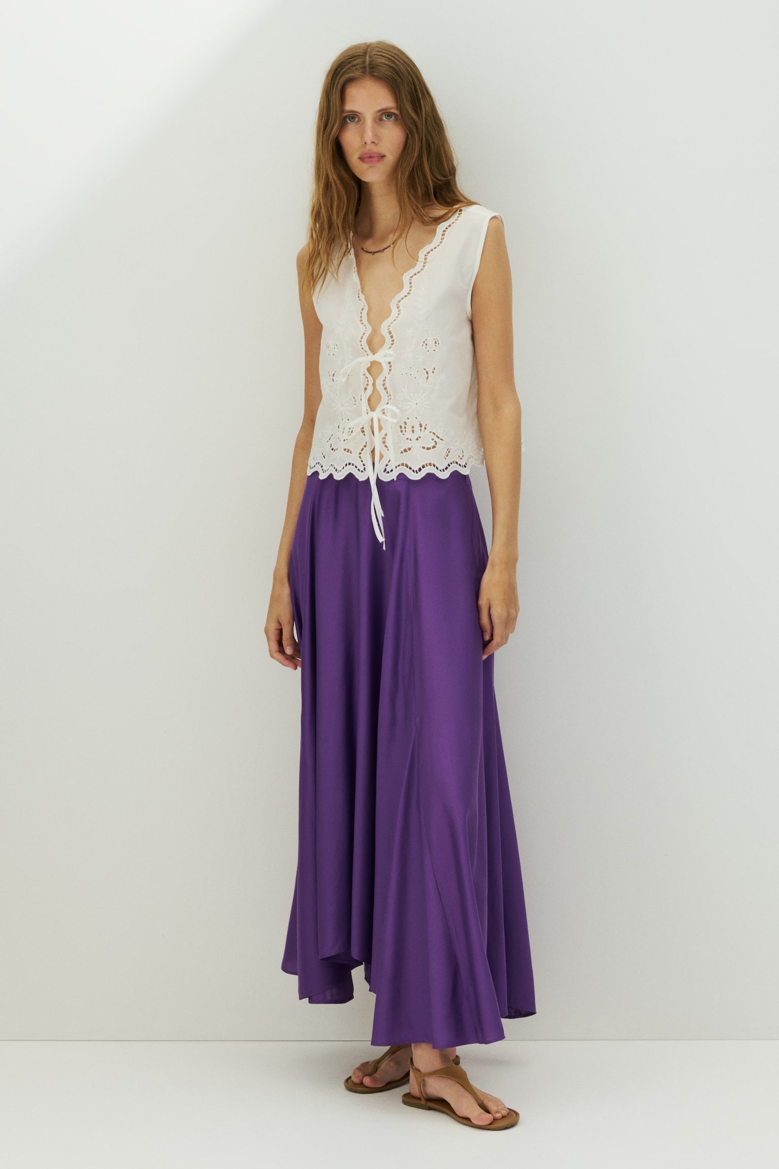 Flared viscose-blend skirt-Purple - 4
