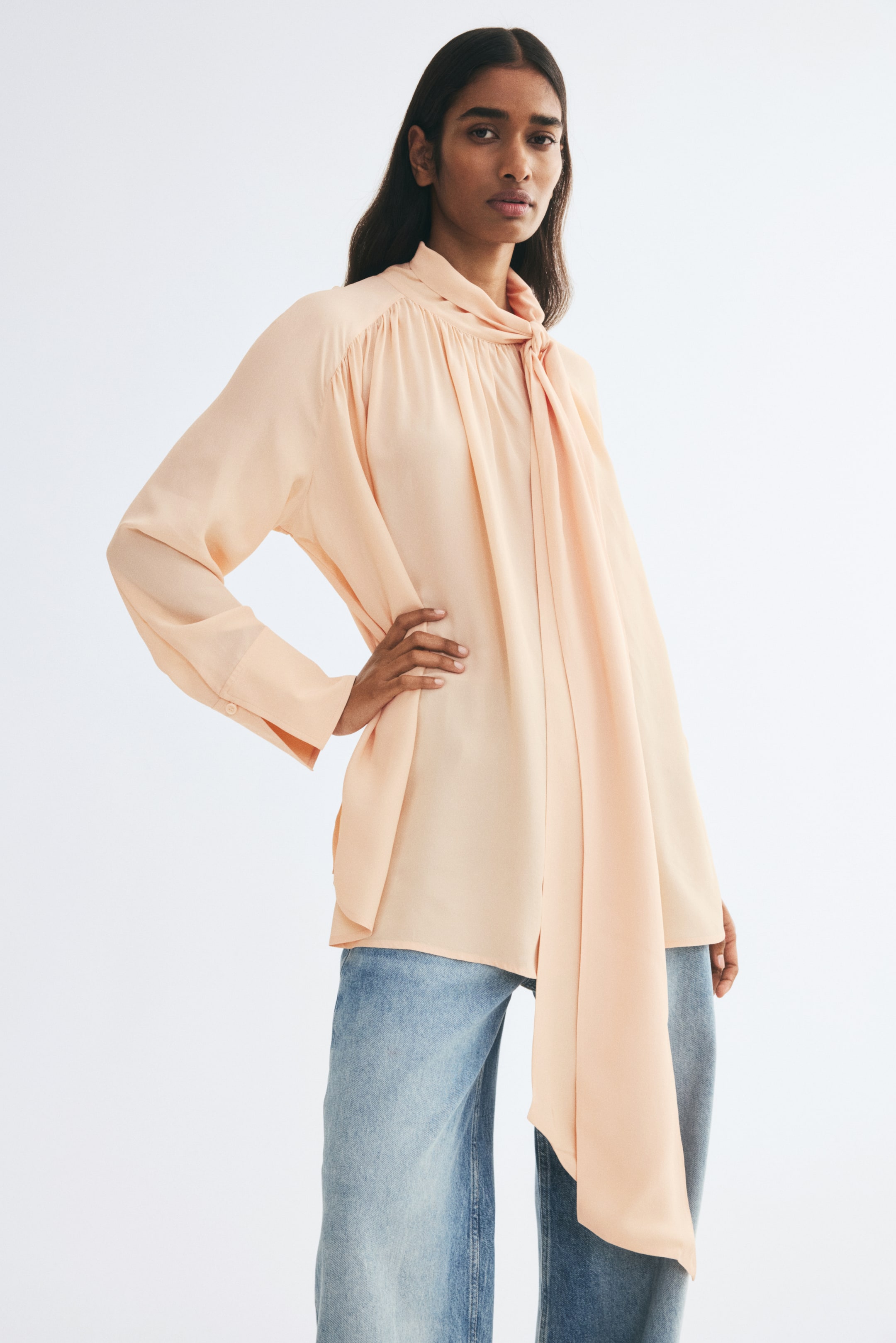 View larger image: Tie-neck blouse - Light apricot - Ladies | H&M IN 1