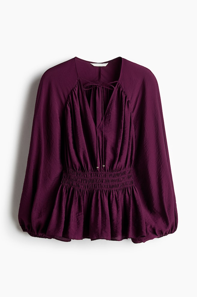 Smocked Blouse - Dark purple/Dusty yellow/floral - 1