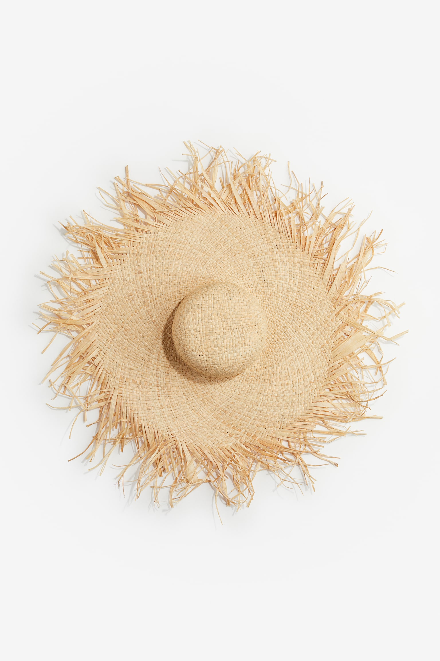 Frayed Brim Straw Hat - Beige - 3