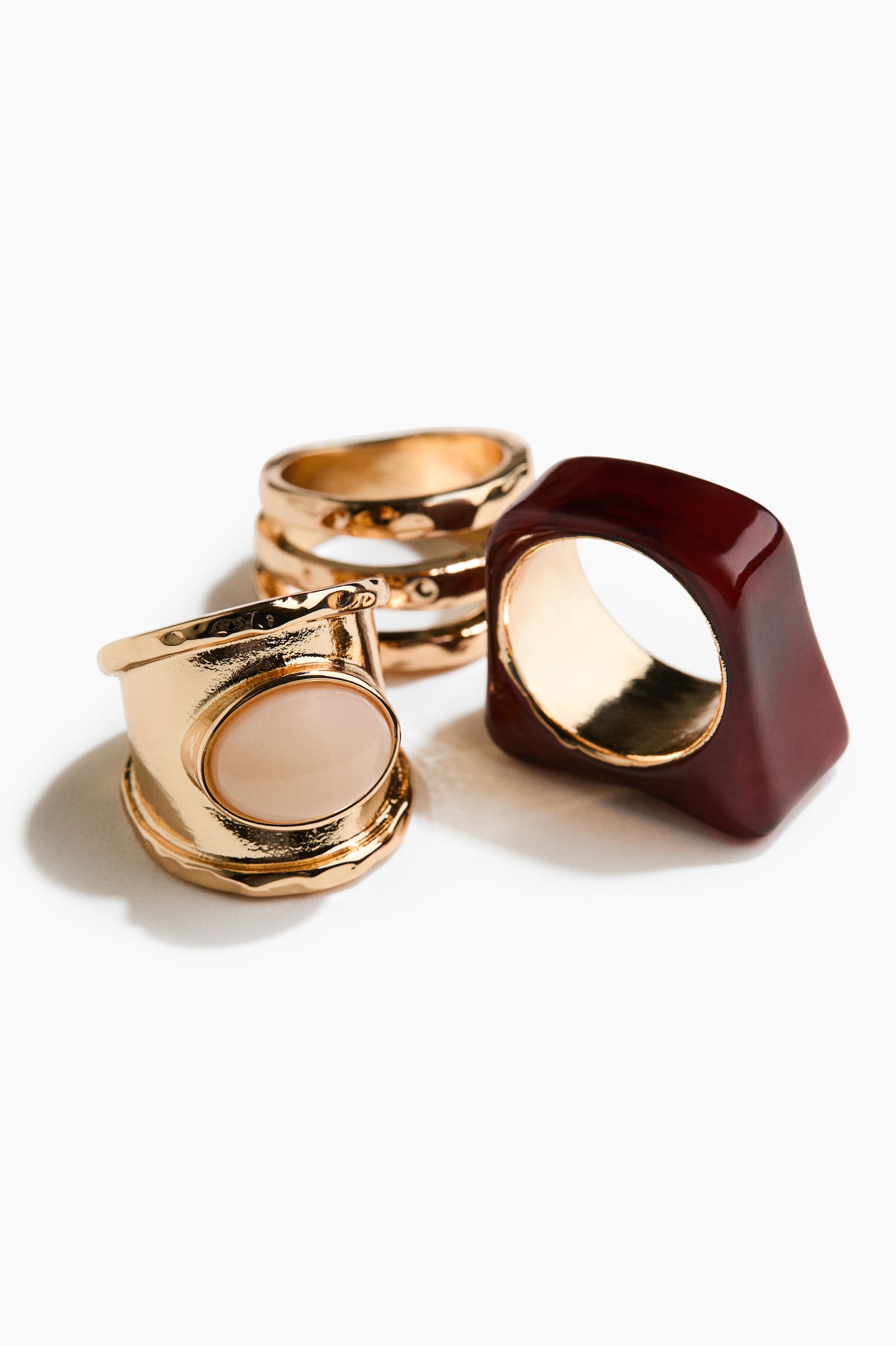 3-pack rings - Gold-coloured/Dark red - 2