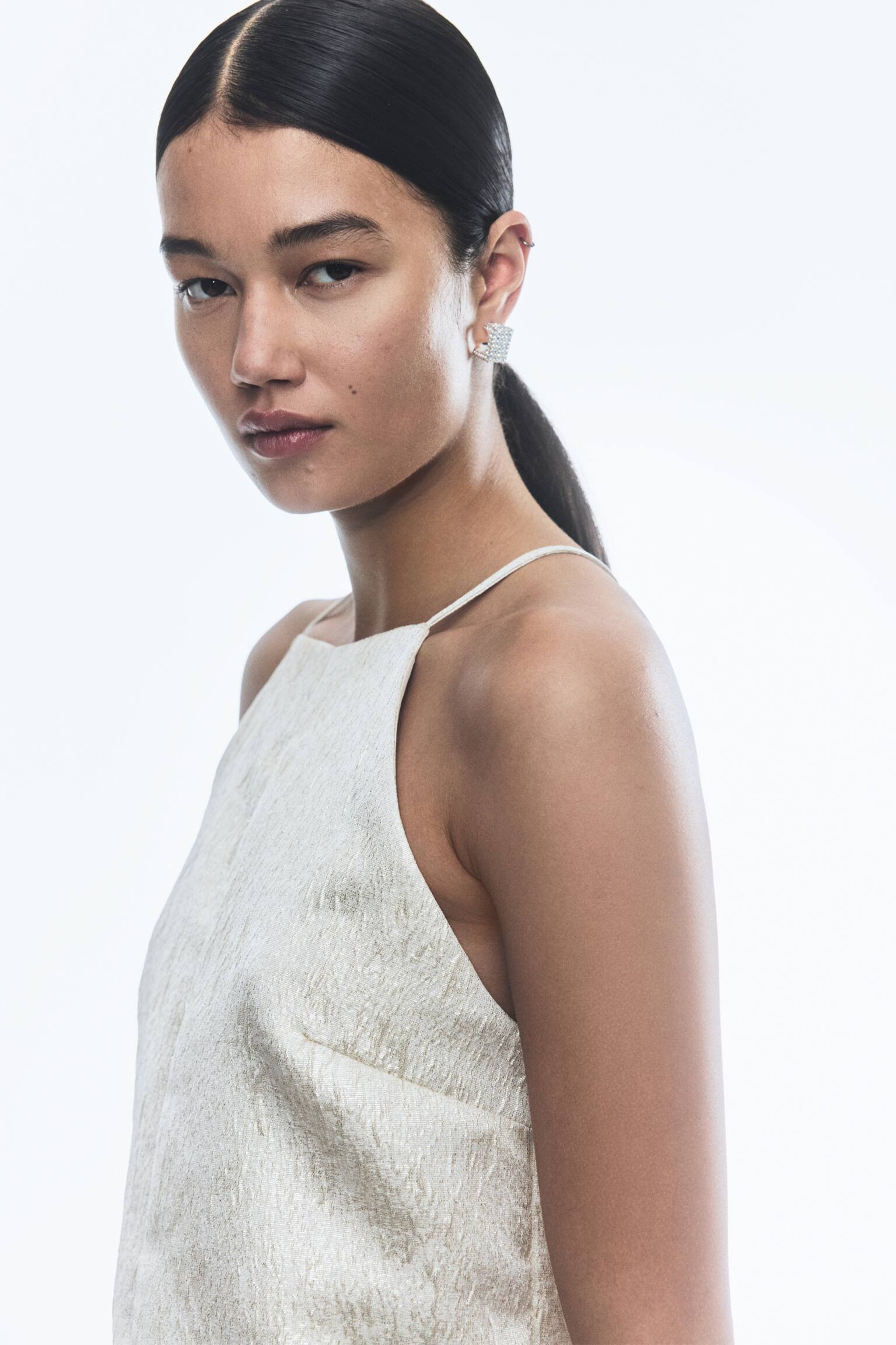 Textured Mini Dress - Light beige/Pale grey - 6