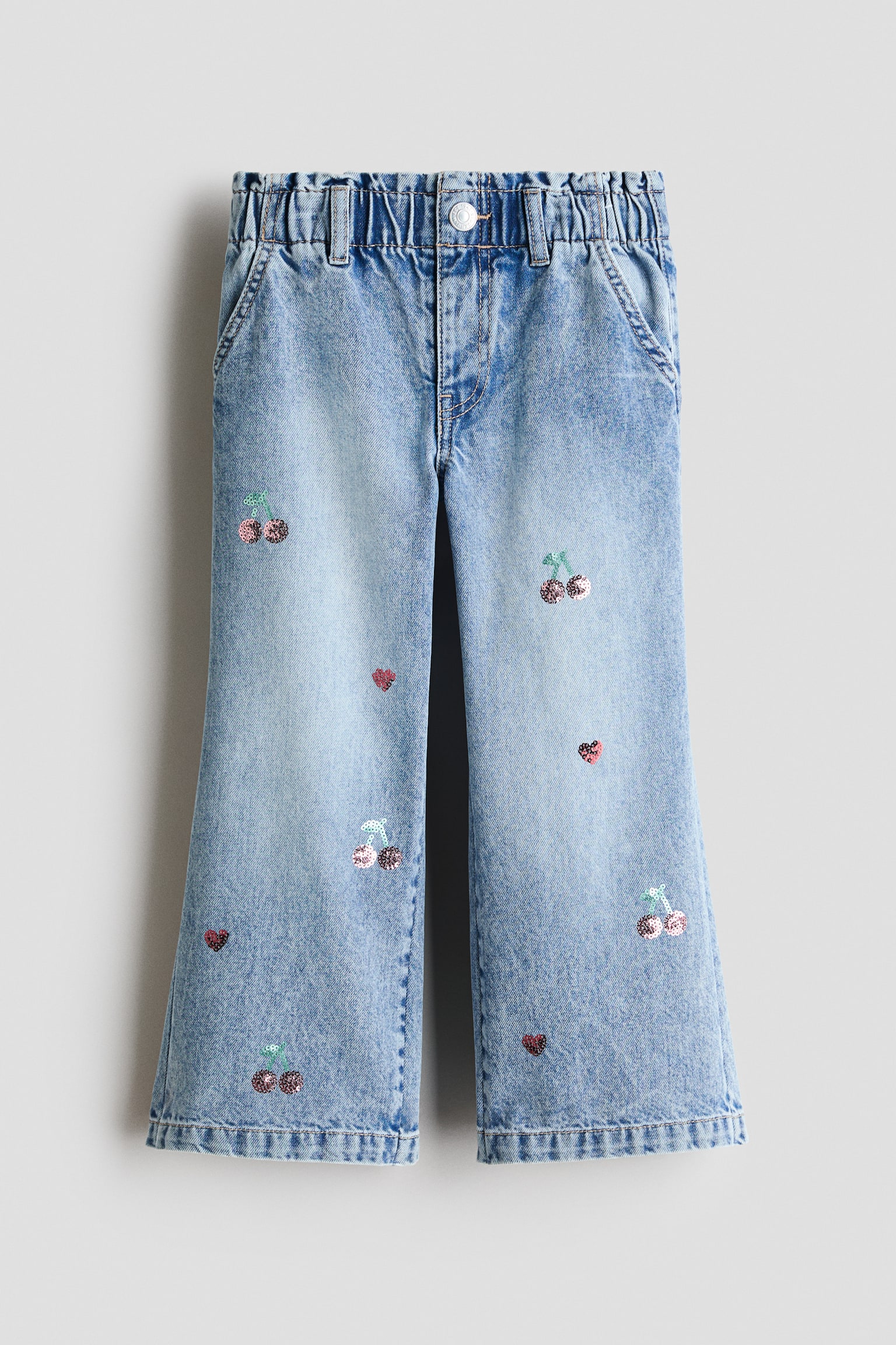 Wide Leg Paper bag jeans - Light denim blue/Cherries/Denim blue/Hearts/Denim blue/Bows/Denim blue/Bows