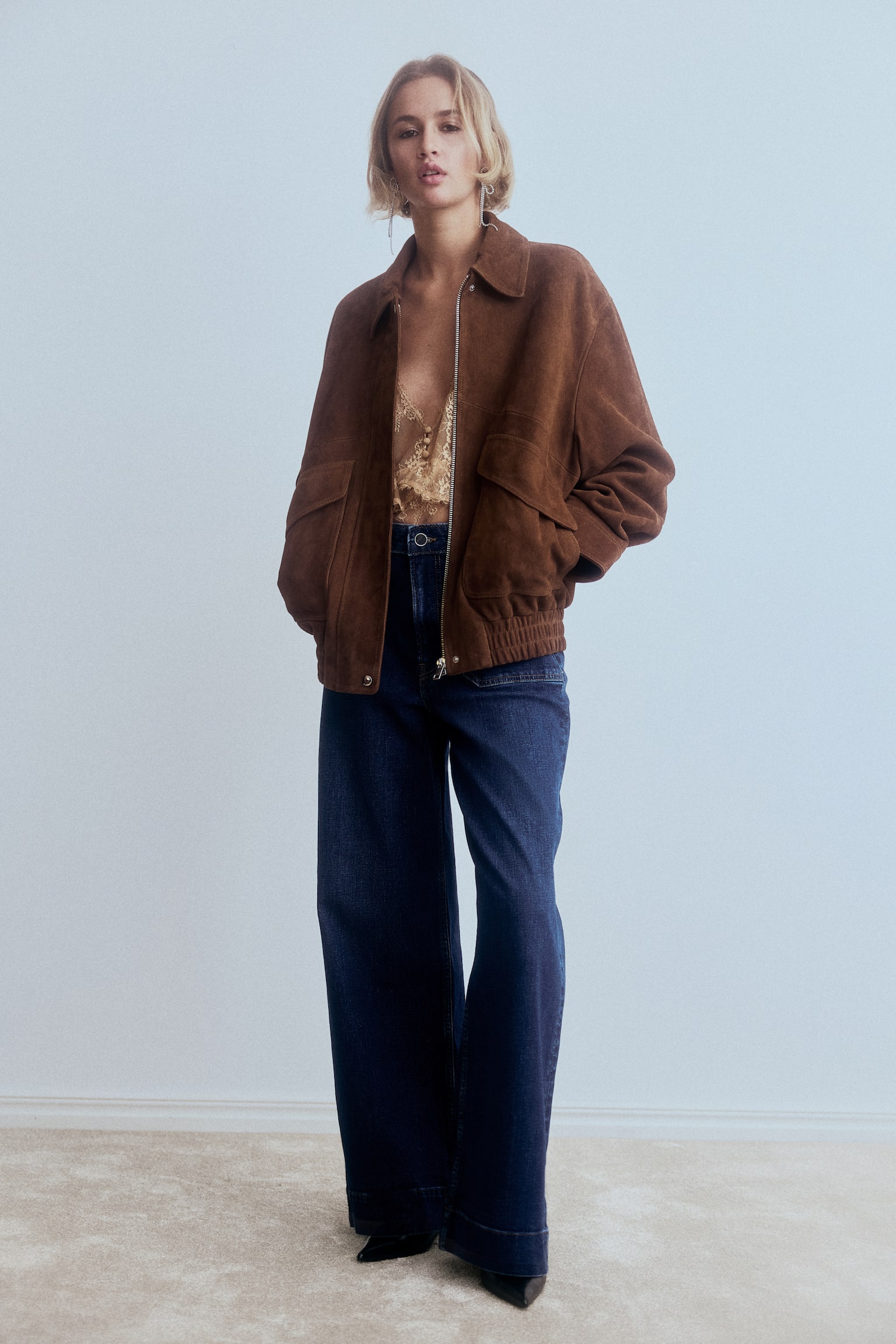 Wide High Jeans - Denim blue/Dark denim blue/White