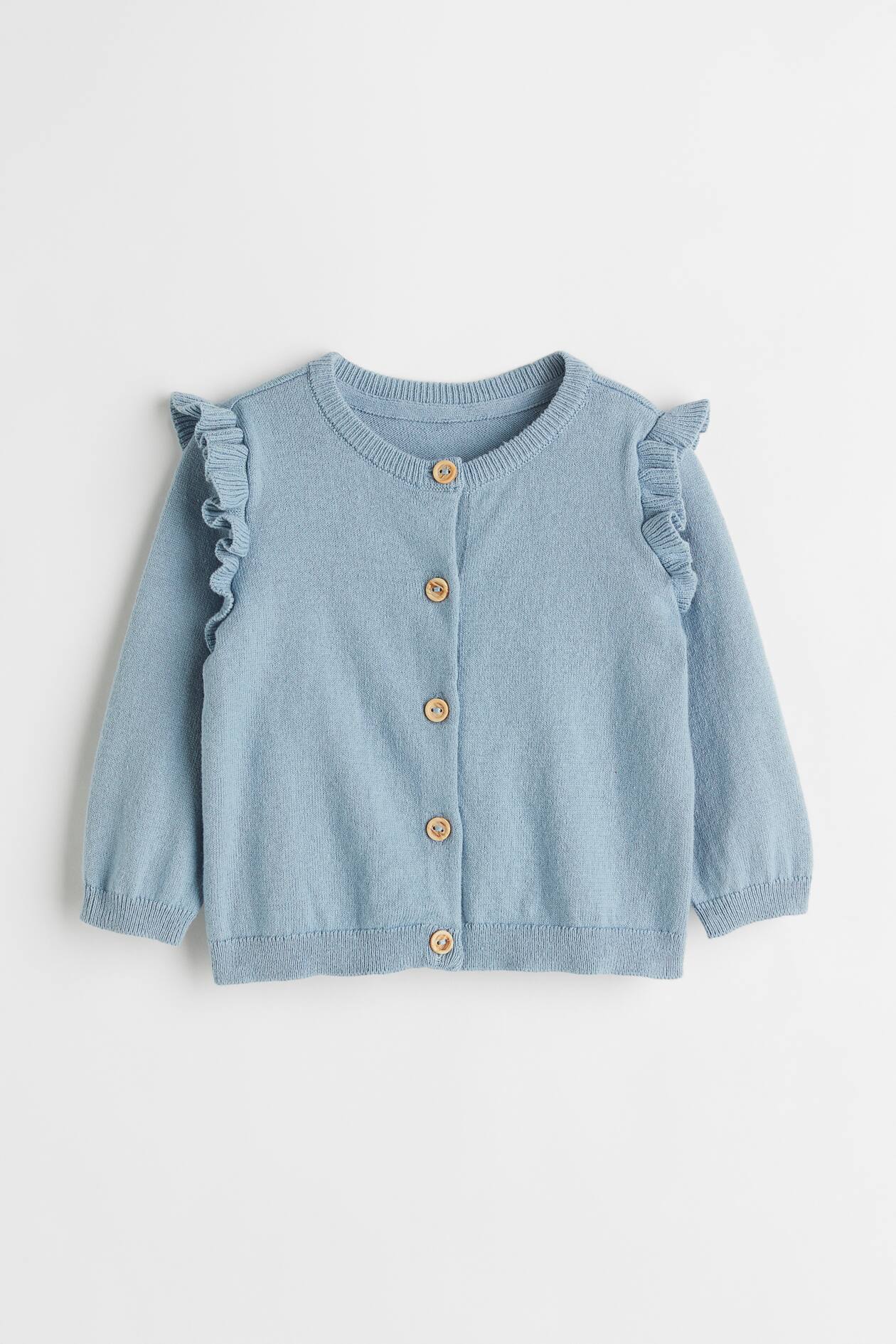 Flounce-trimmed Cardigan - Round Neck - Long sleeve - Light blue - Kids ...