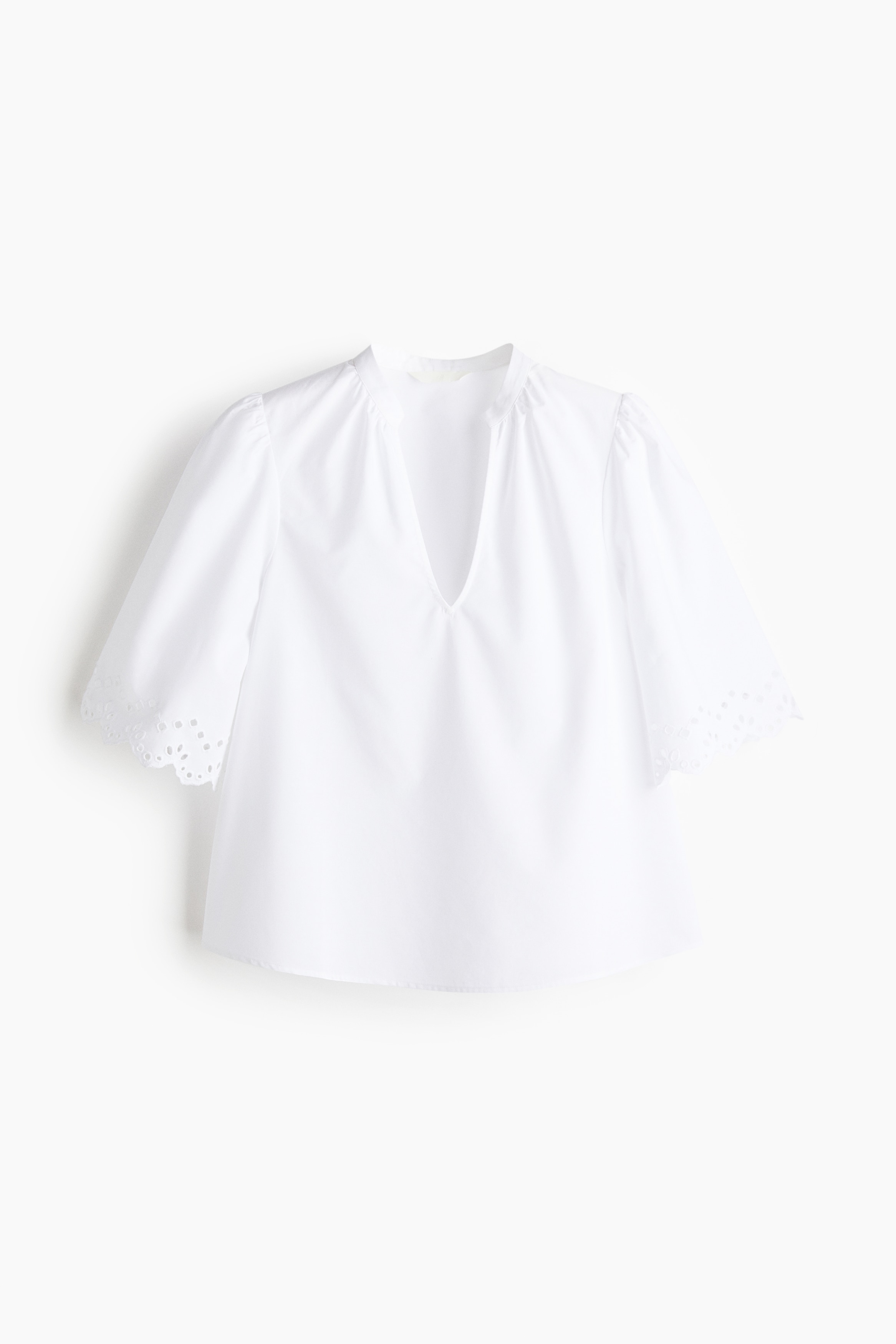 Katoenen blouse met broderie anglaise - Wit/Lichtgeel/Lichtblauw/gestreept