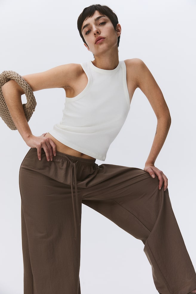 Pantalon large avec taille élastique - Marron/Noir/Noir/motif zébré - 3