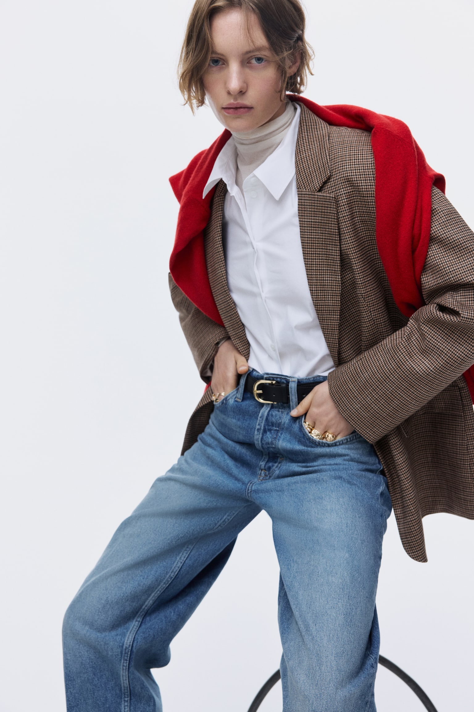 Single-breasted blazer - Beige/Dogtooth pattern - 5