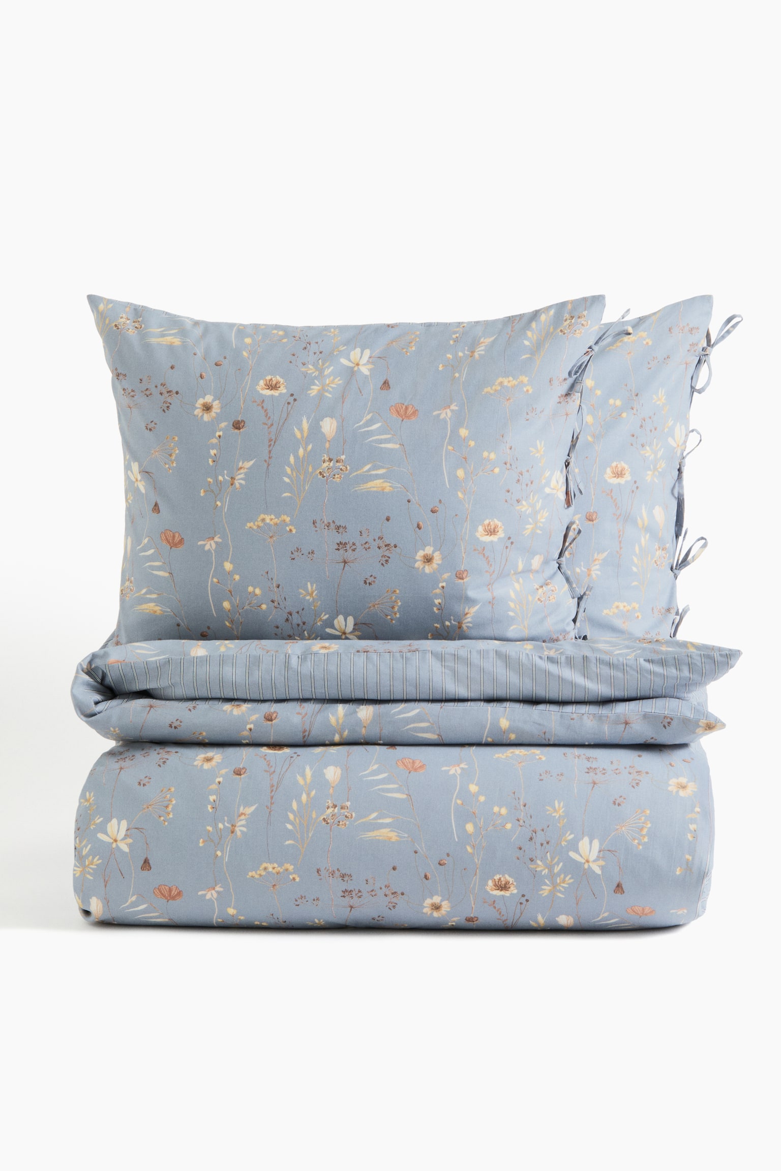 Floral-Print King/Queen Duvet Cover Set - Dusty blue/floral/Light beige/floral/Powder pink/floral
