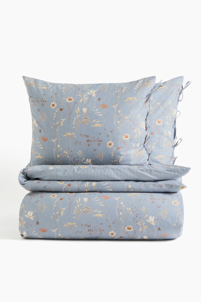 Floral-Print King/Queen Duvet Cover Set - Dusty blue/floral/Light beige/floral/Powder pink/floral - 1