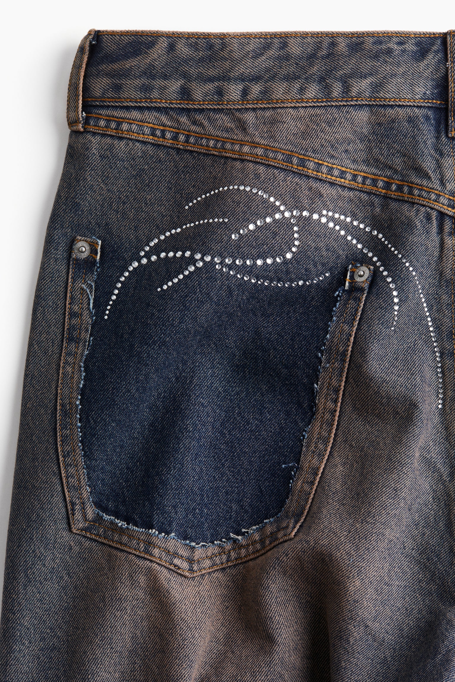 Rhinestone-detail Loose Jeans - Dark denim blue/Dark brown - 3