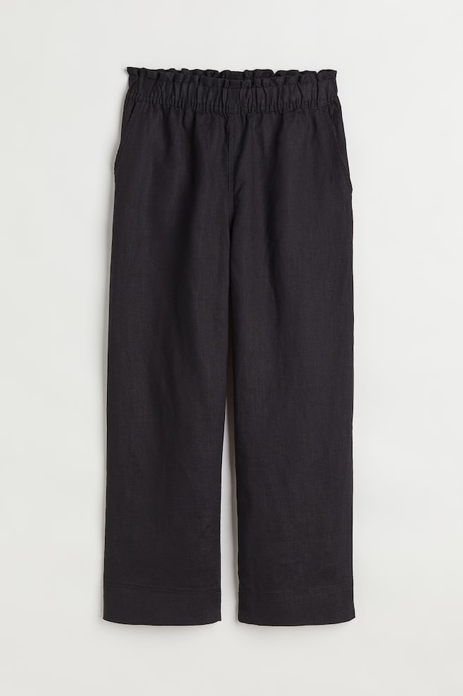 Ankle-length linen trousers - Black/Light beige/Black/Patterned/Red - 2