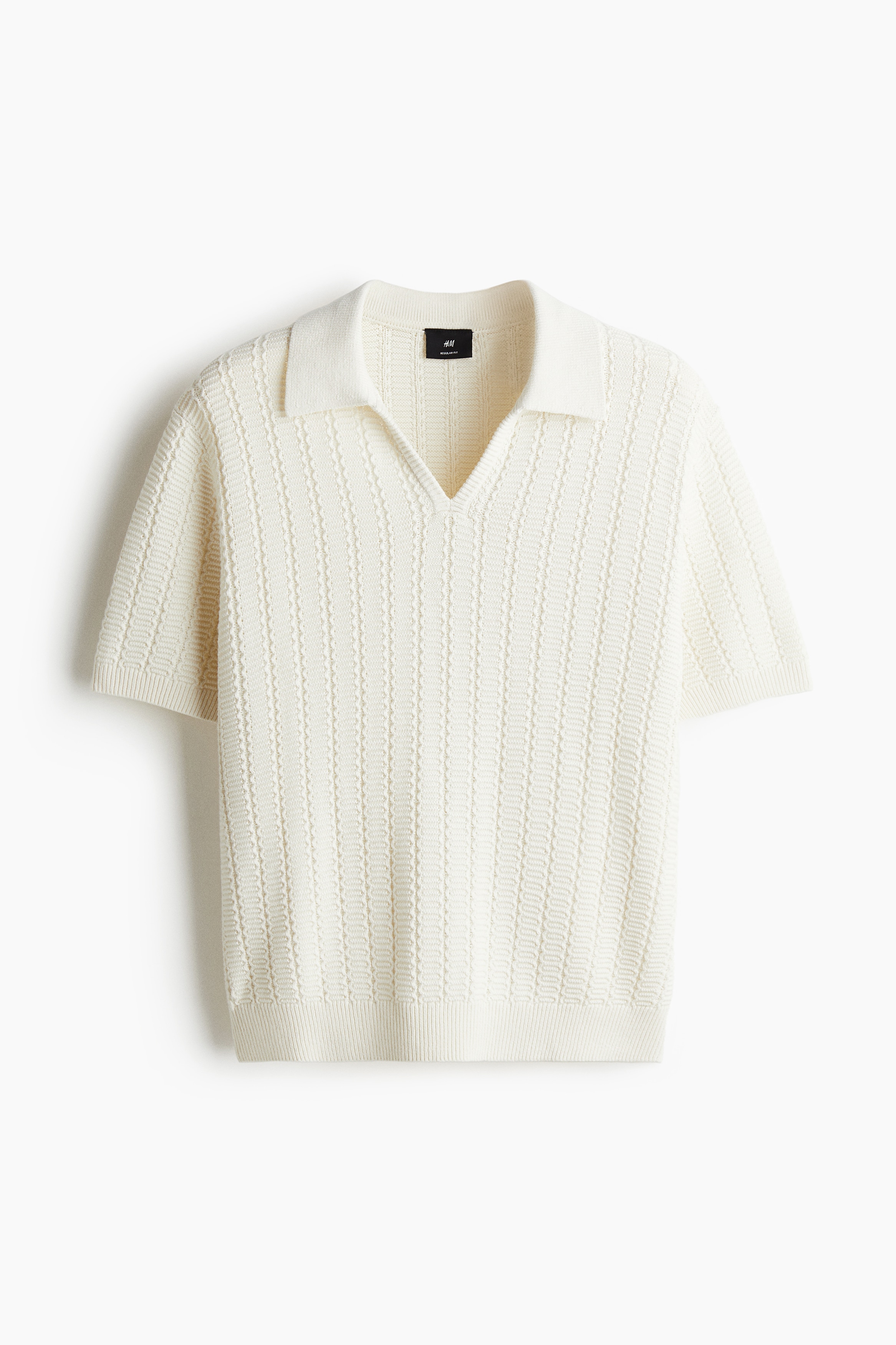 Regular Fit Textured-knit polo shirt - White/Khaki green/Dark beige