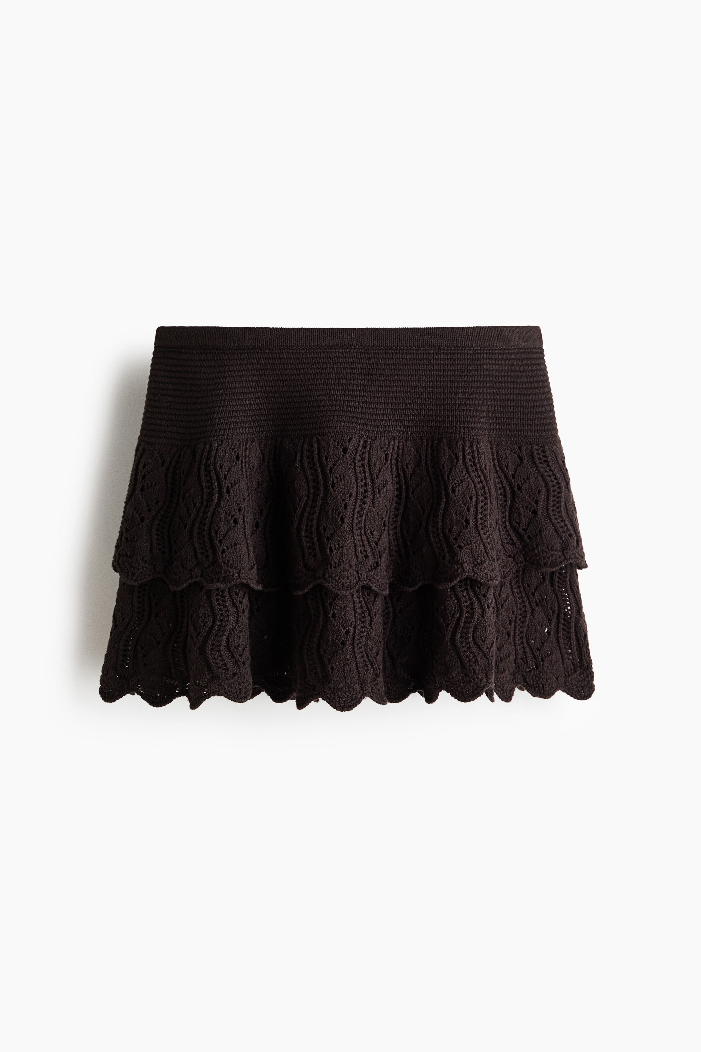 Crochet-look tiered skirt - Dark brown