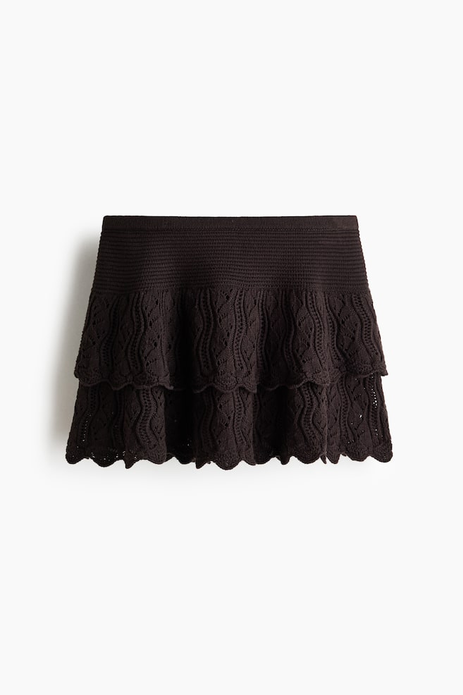 Crochet-Look Tiered Skirt - Dark brown/Cream - 1