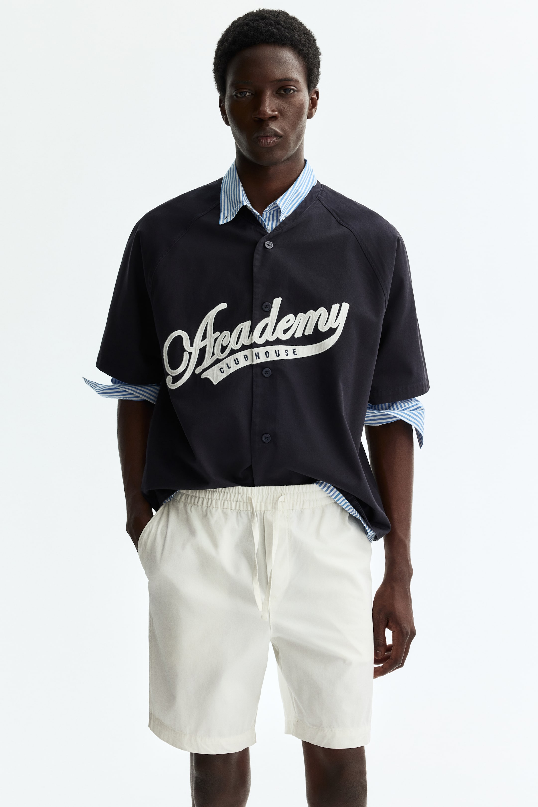 View larger image: Relaxed-Fit Cotton Baseball Shirt - Navy blue/Academy Club House  - Men | H&M US 1