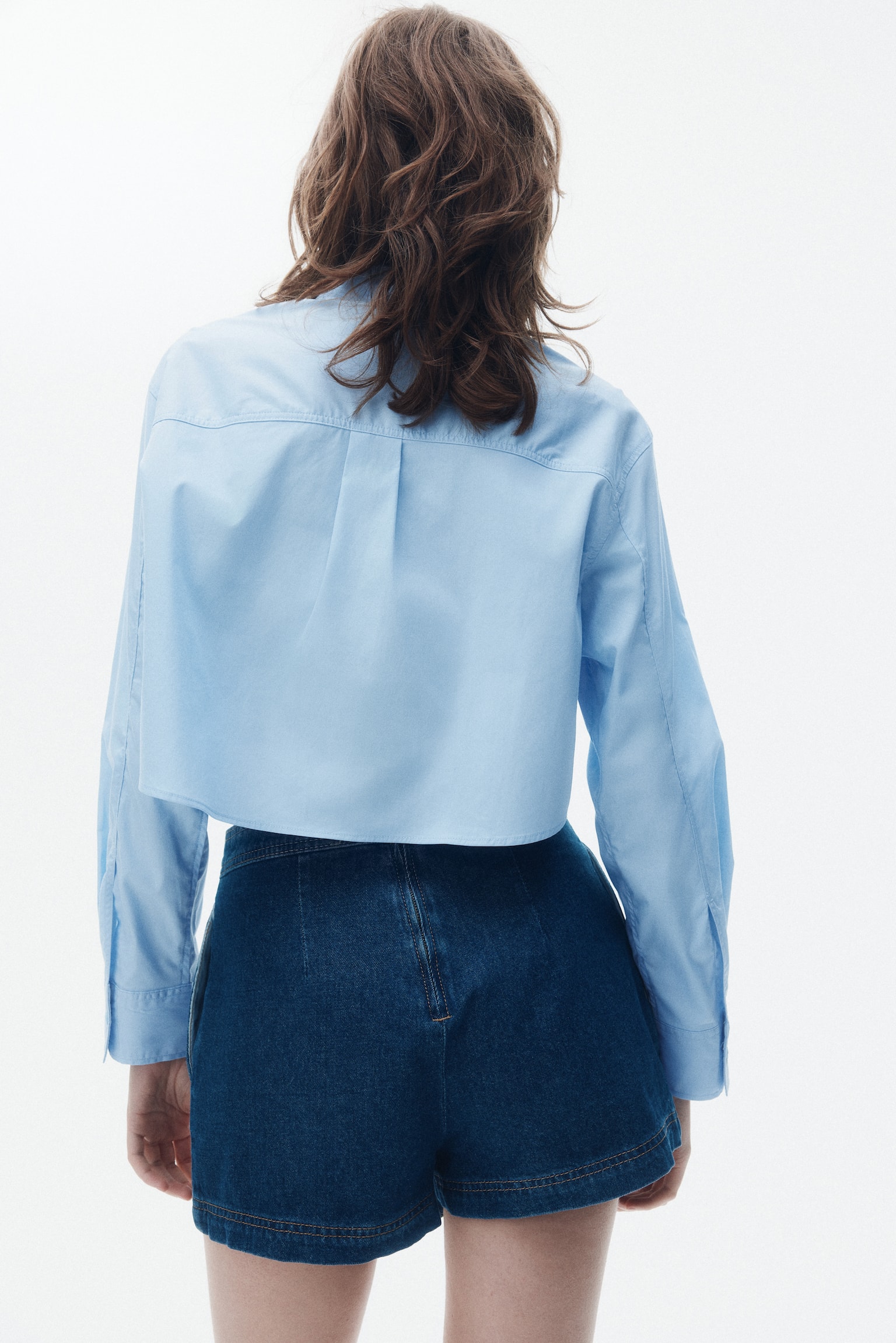 Cropped cotton shirt - Light blue/Light blue/Checked/Light blue/Checked/Blue/Striped/White - 3