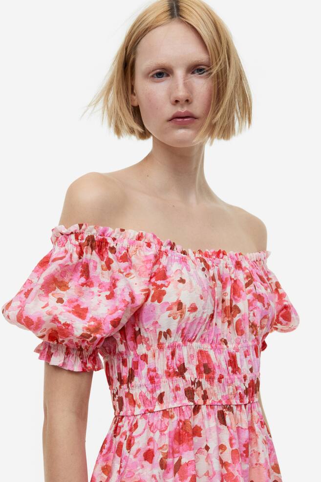 Off-the-shoulder dress - Light pink/Floral/Black - 4