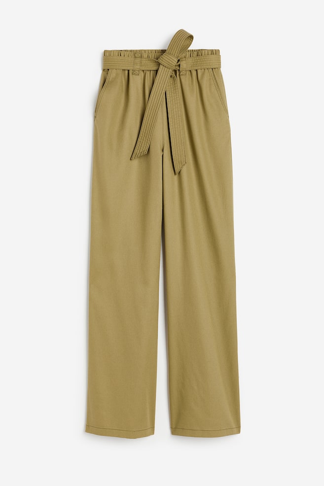 Pantalón de lyocell con cinturón de anudar - Verde caqui - 1