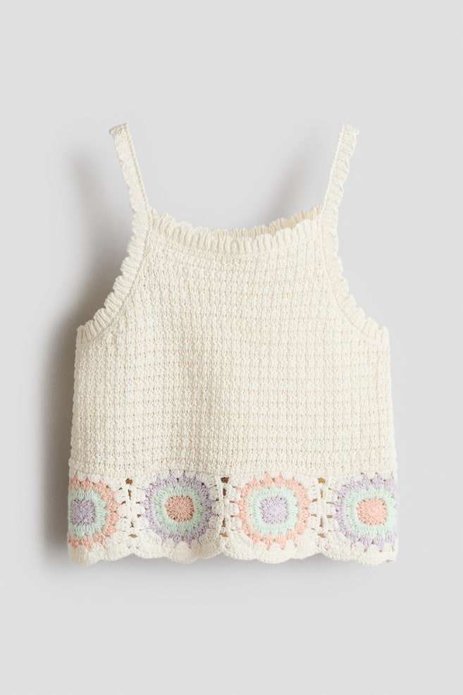 Crochet-look strappy top - Cream - 1