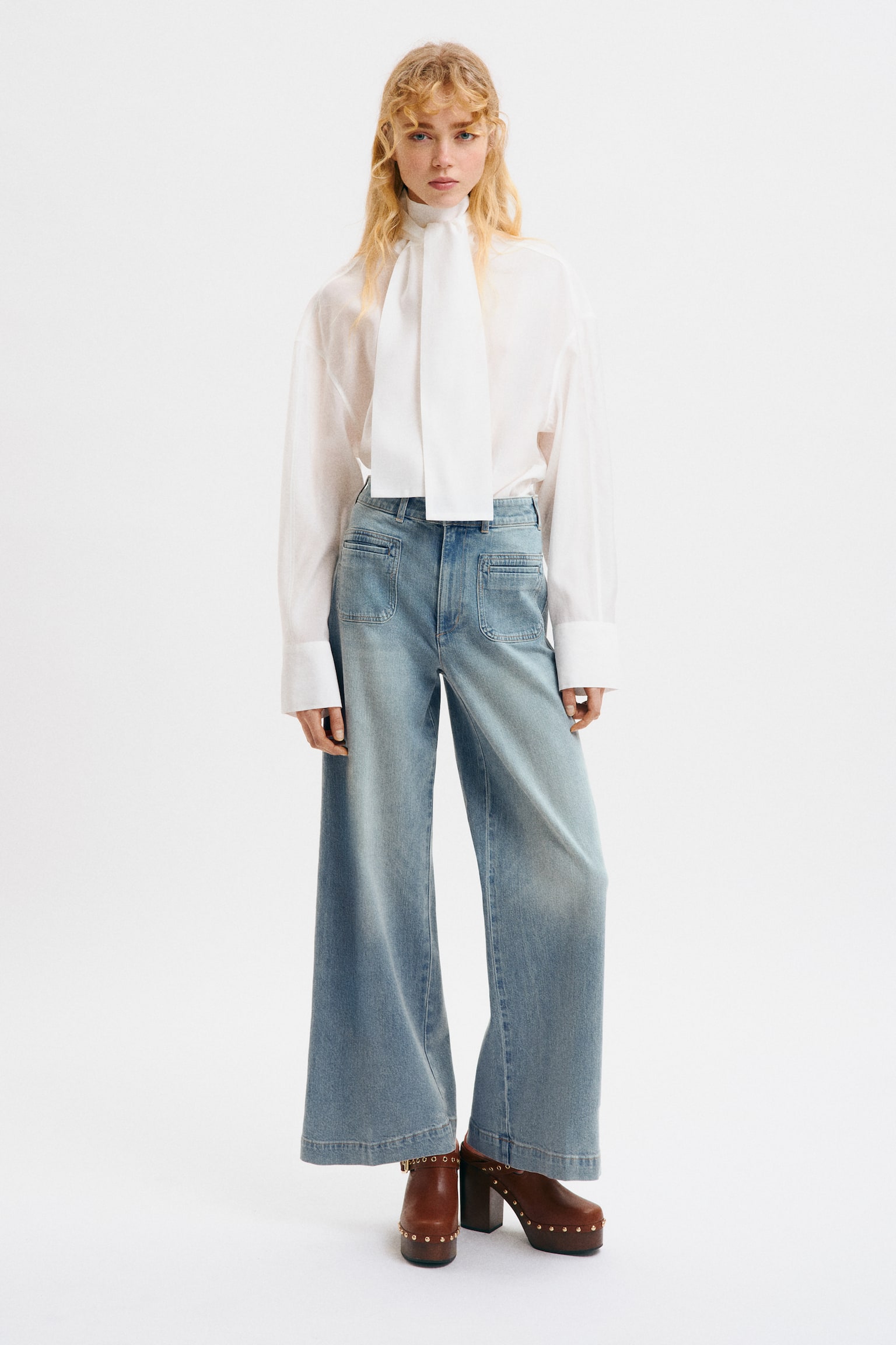 Jean taille haute avec jambes larges - Bleu denim clair/Blanc/Bleu denim foncé/Jaune pâle/Bleu denim - 5