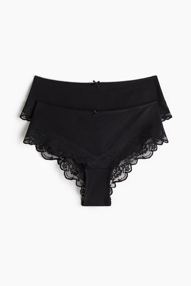 2-Pack Lace-Trimmed Hipster Briefs - Black/Gray melange/cream - 1