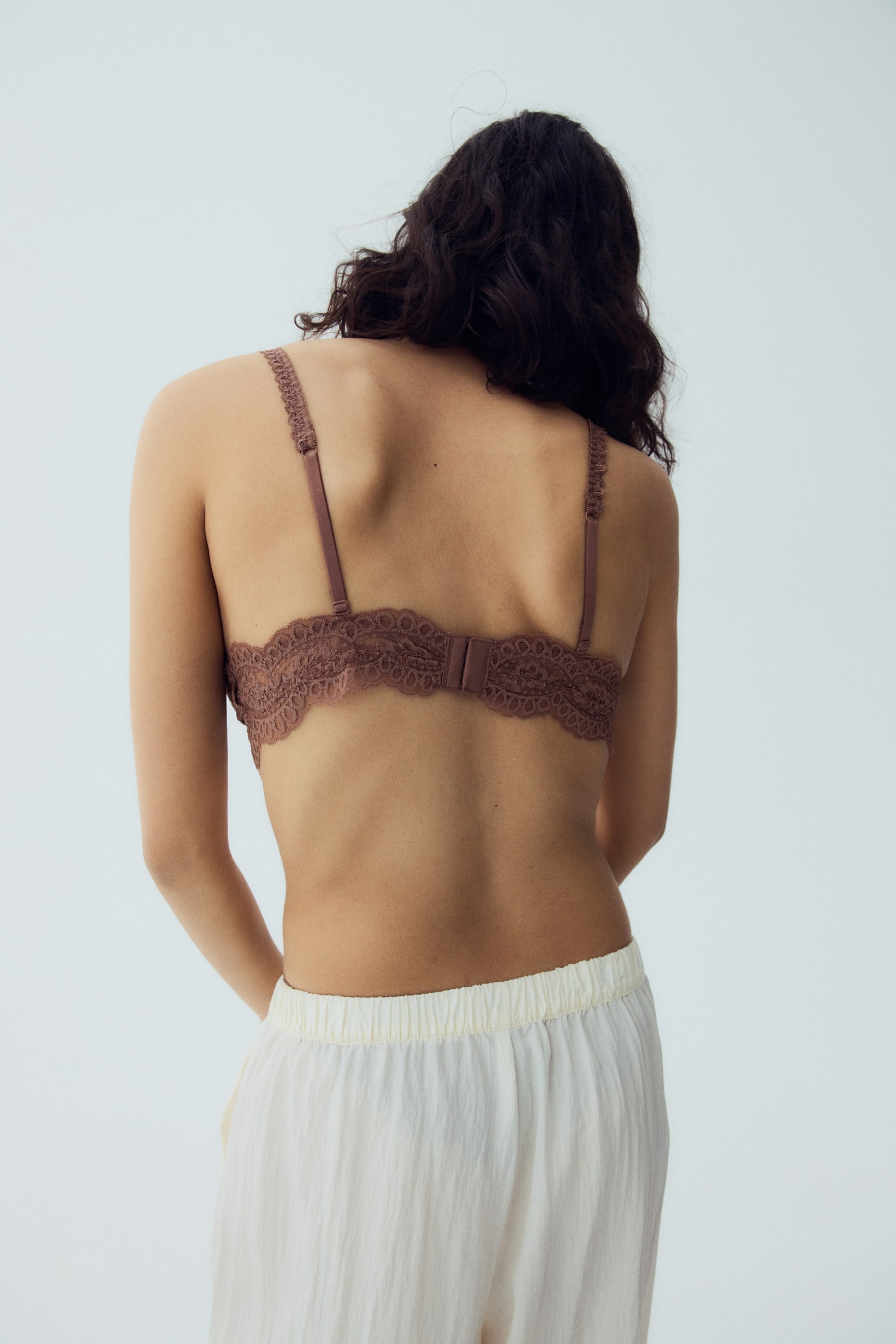 חזיית תחרה רכה מרופדת - חום/קרם/סגול שזיף - 3