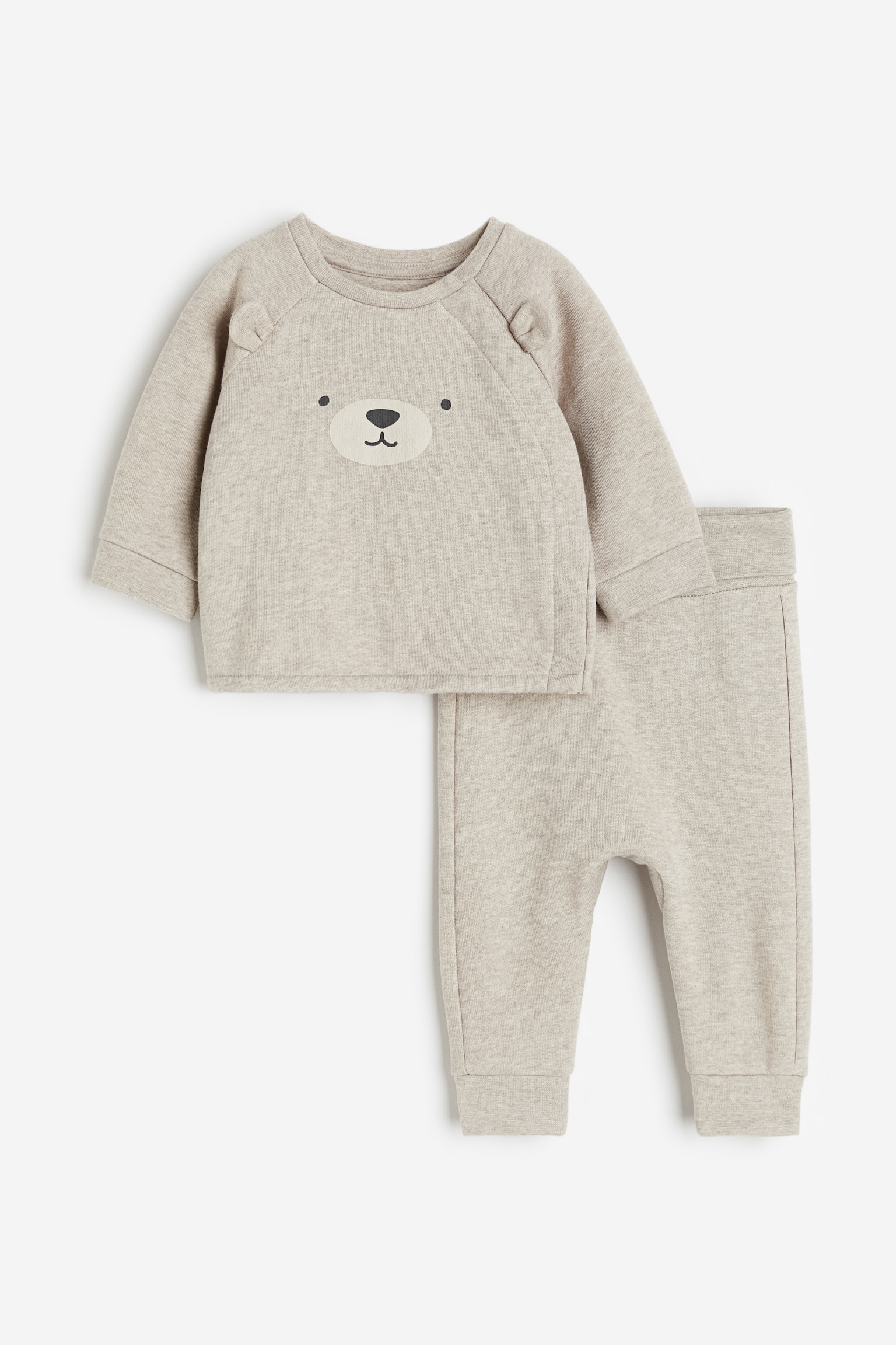 2-piece Cotton Sweat Set - Light beige marle/Teddy Bear/Natural white/Bear/Light beige/Floral/Light beige marle/Bear/Light green/Rabbit/Beige/Dog/Light beige marle/Red/My First Holiday - 1