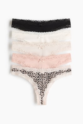 5-pack trosa brazilian i bomull och spets