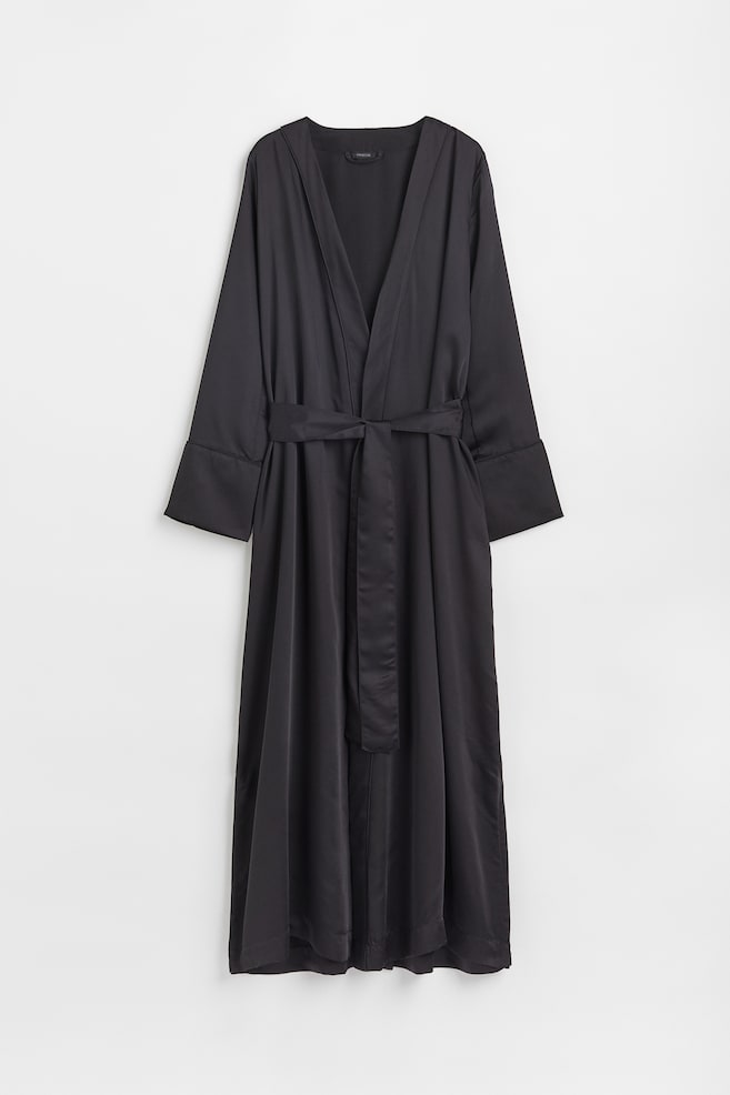 Satin dressing gown - Black/Light beige/Dark green - 1