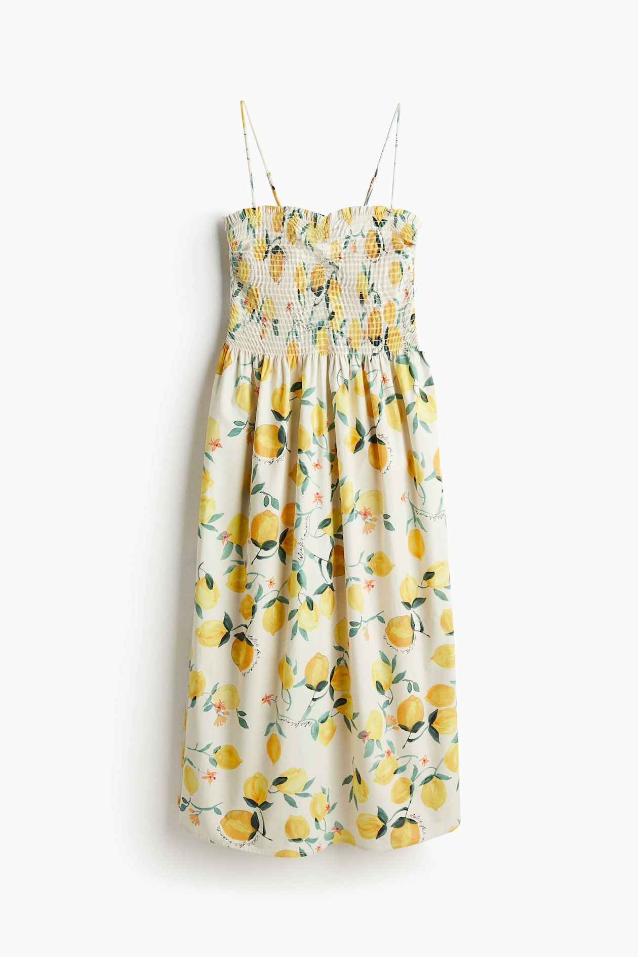 Smock-topped dress Cream/Lemons Ladies H&M IN