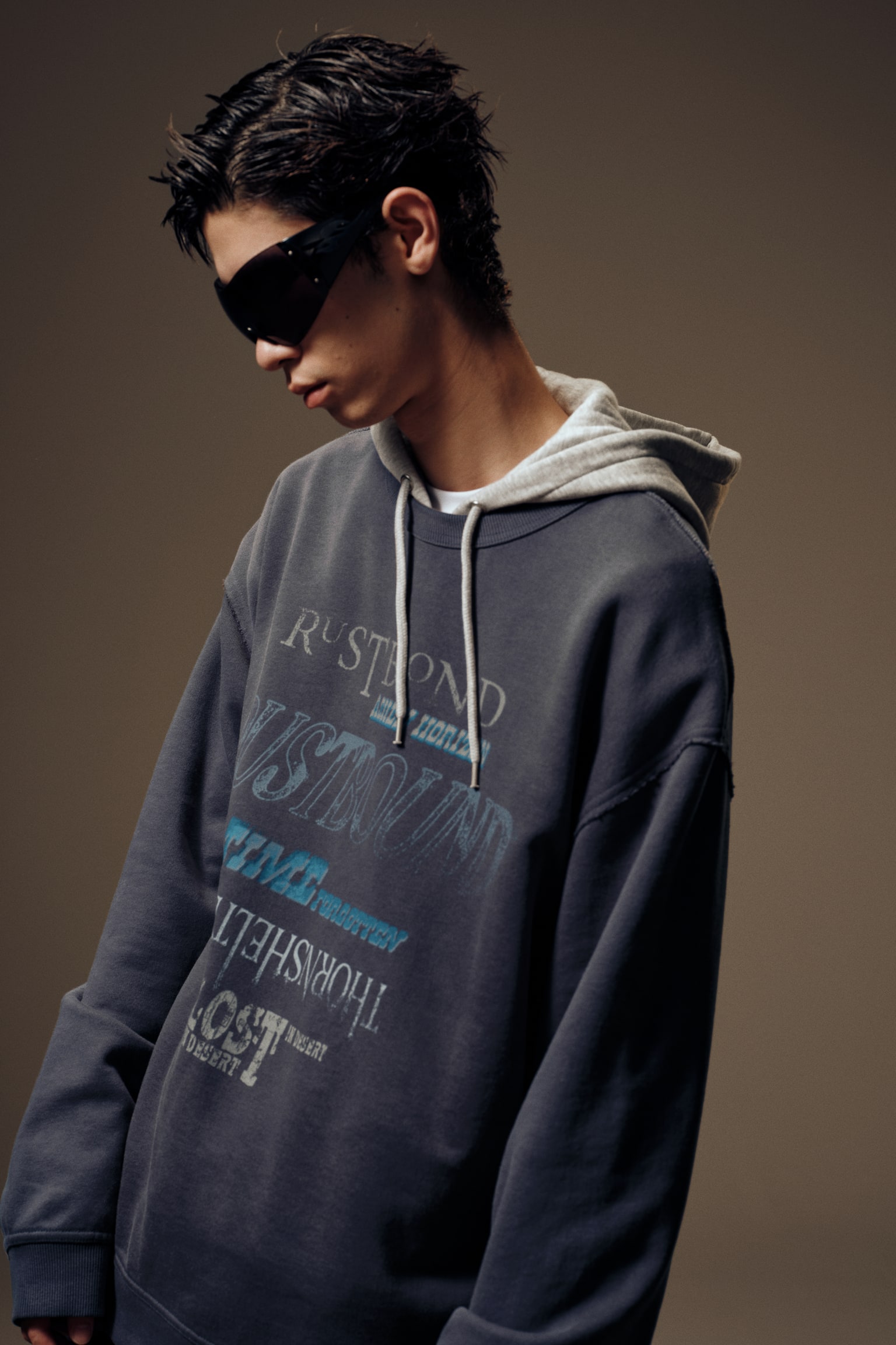 프린트 스웨트셔츠 루즈핏 - 블랙/다크 그레이 - 7