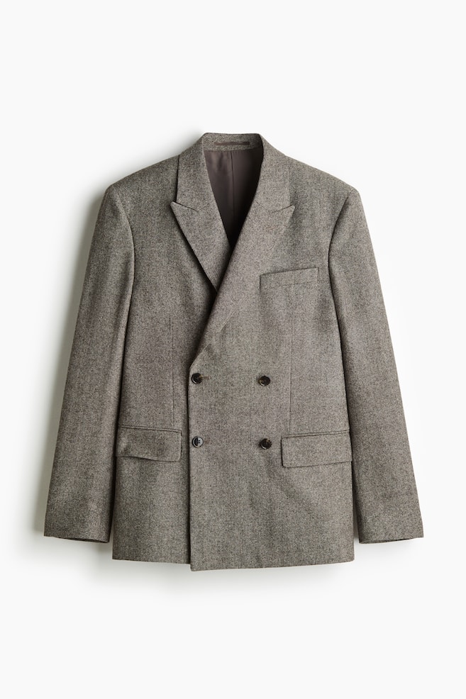 Regular Fit Wool-Blend Double-Breasted Jacket - Dark beige melange - 1