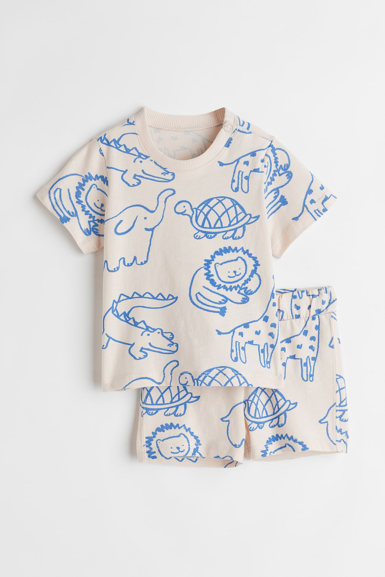 2-piece Cotton Jersey Set - Round Neck - Short sleeve - Cream/animals ...