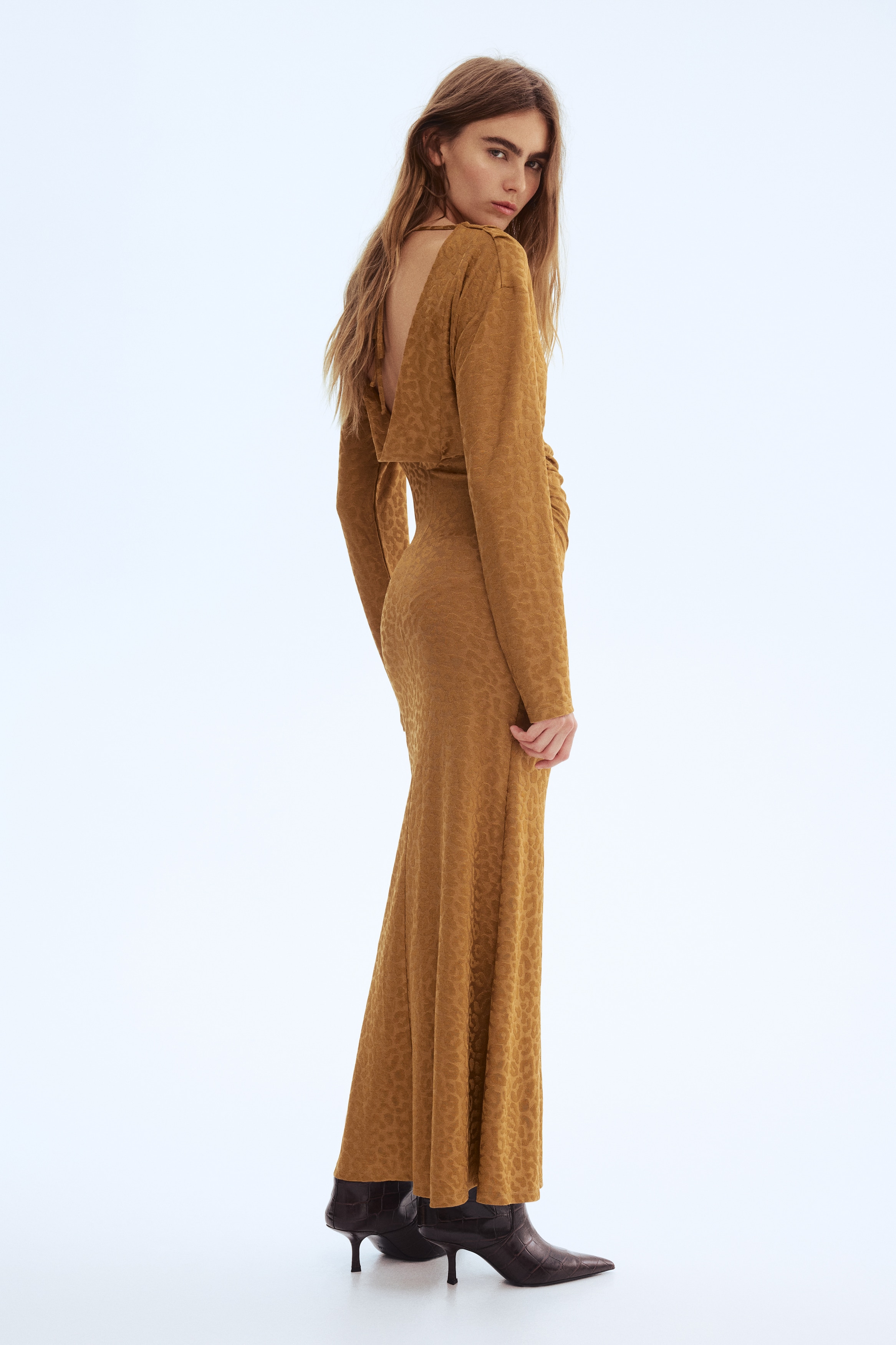 Ladies - Dark beige Draped midi dress - Size: XS  - H&M