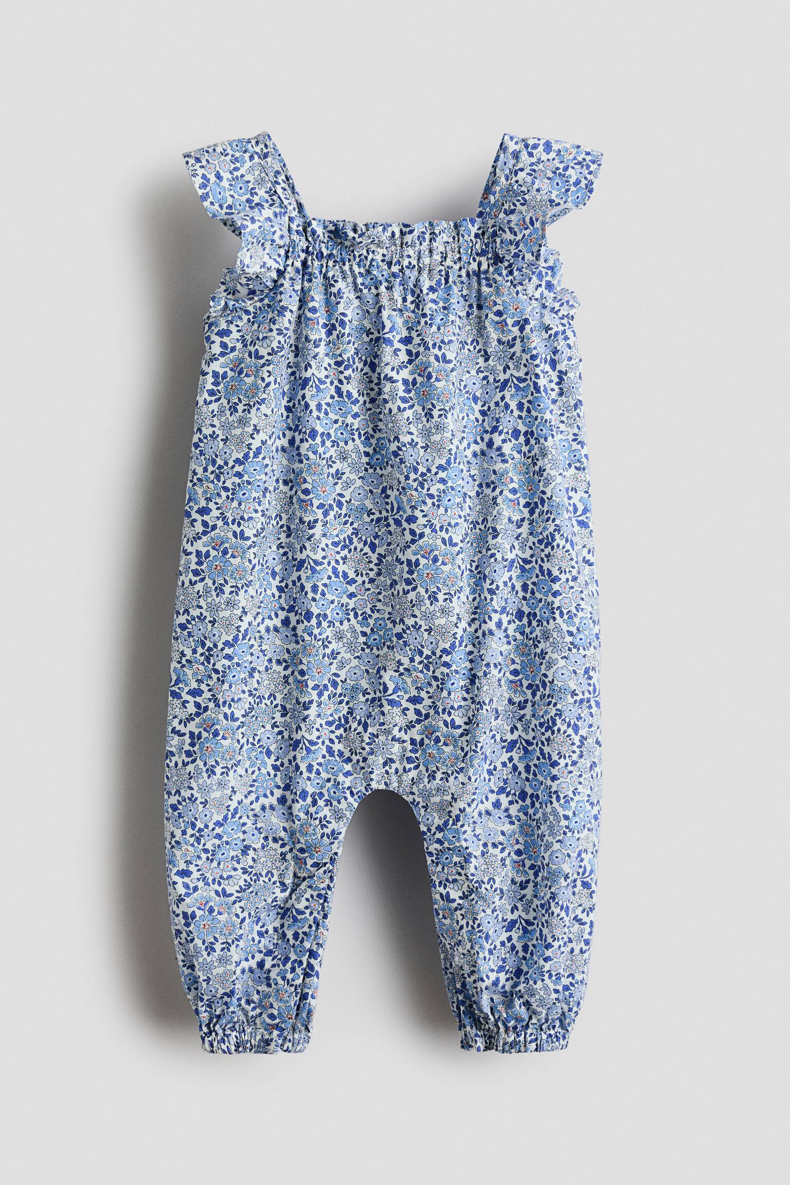 Cotton romper suit - Blue/Floral - 1