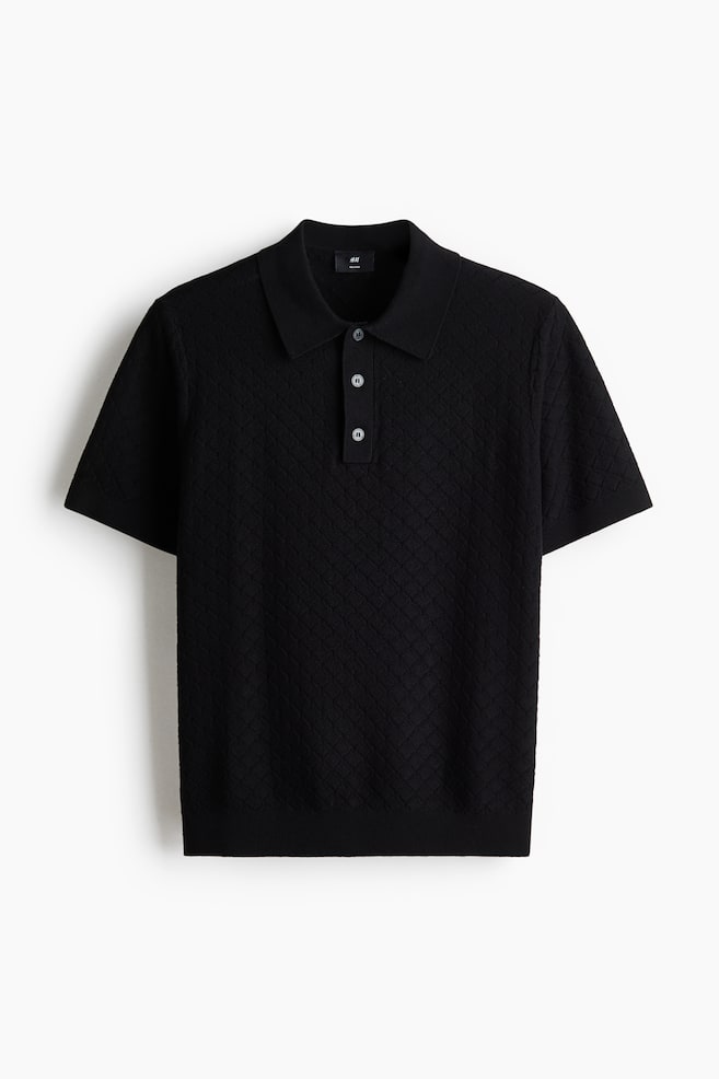 Poloshirt aus Strukturstrick in Slim Fit - Schwarz/Hellbeige/Dunkelgrau - 1