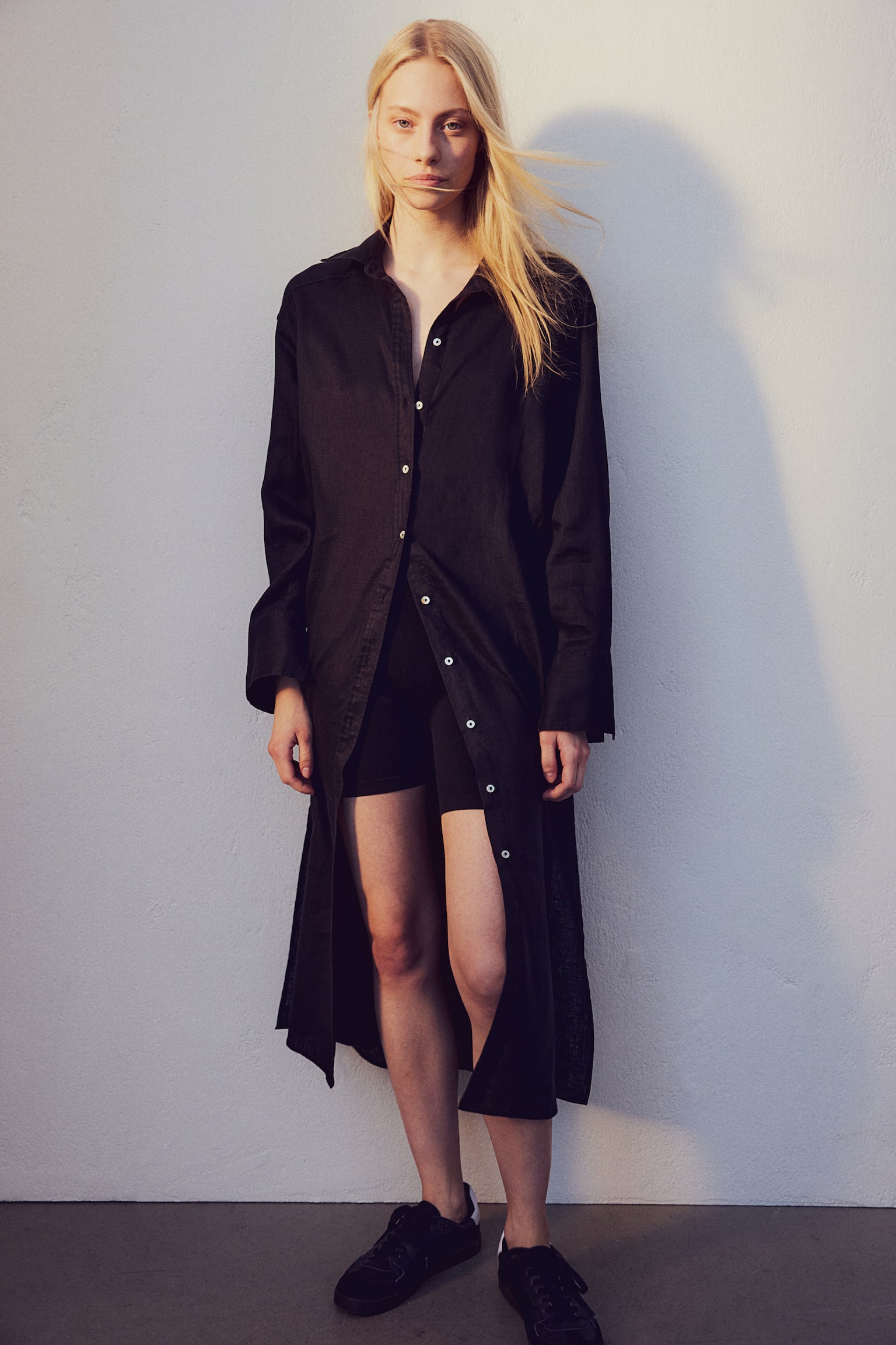 Linen shirt dress - Black/Black/Patterned/Blue - 4