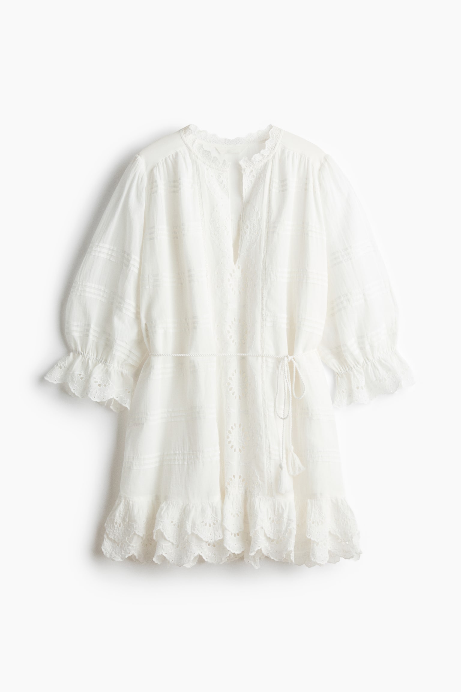 Vestido en bordado inglés de algodón - Crema/Azul claro - 1