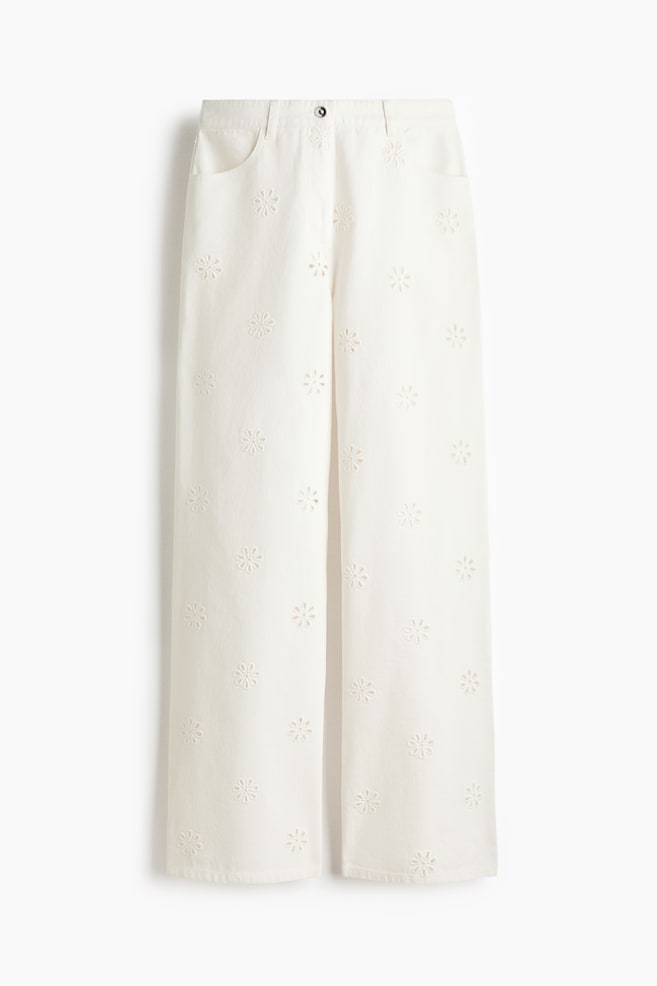 Broderie anglaise twill trousers - White - 1