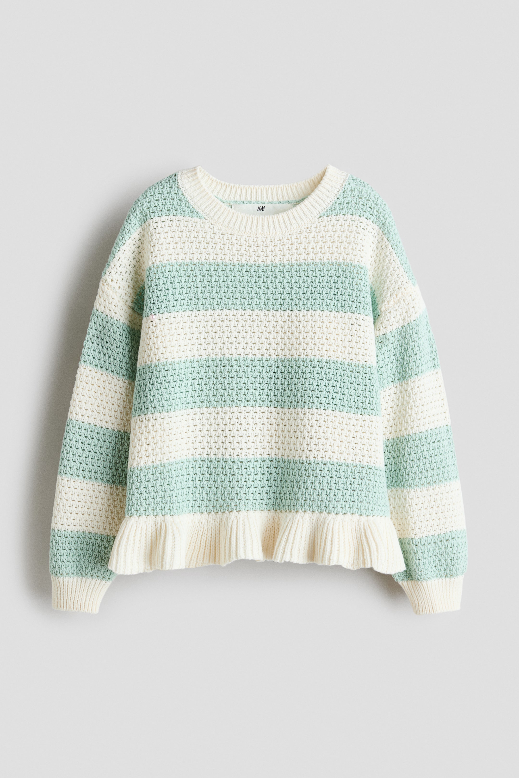 View larger image: Hole-knit cotton jumper - Light turquoise/white - Kids | H&M US 1